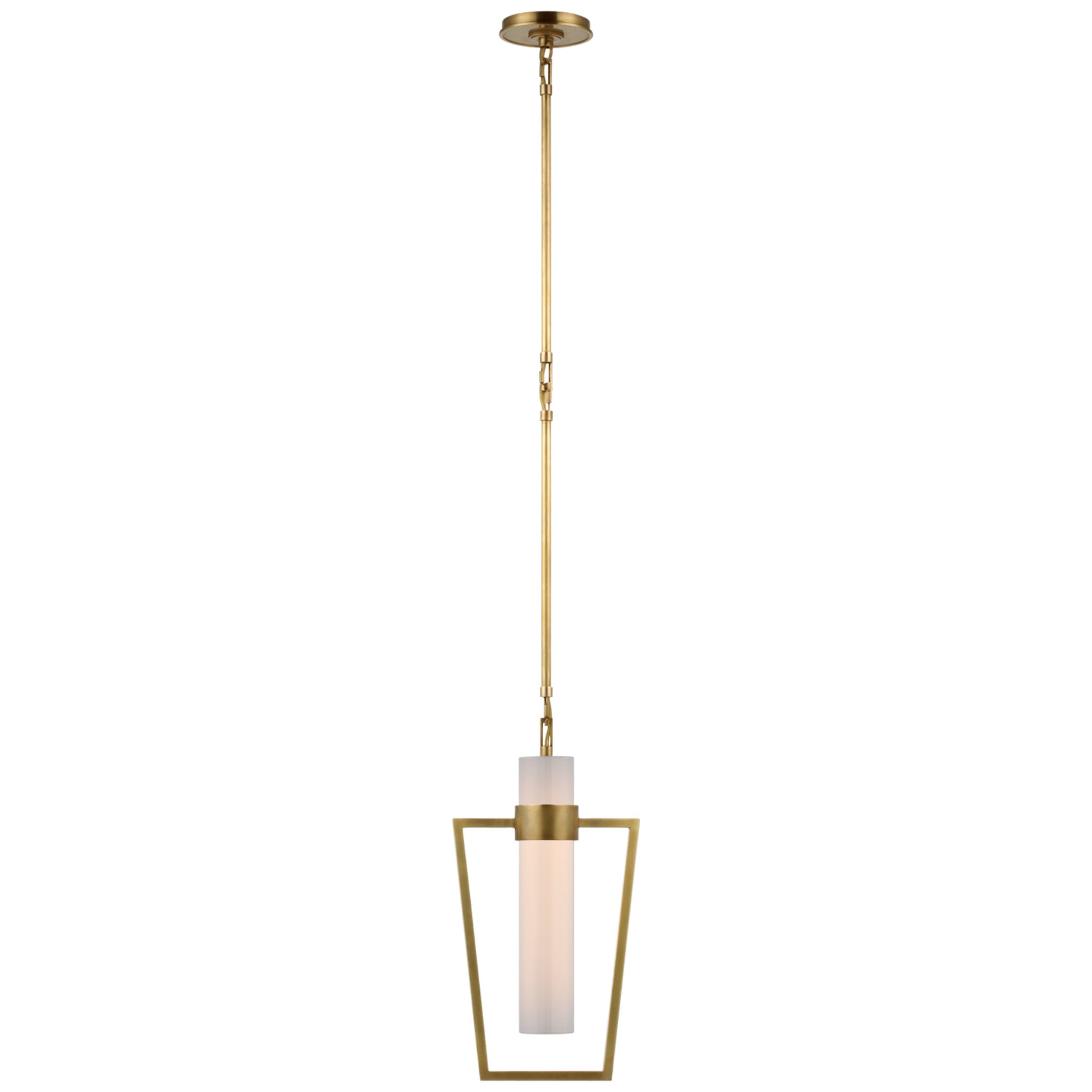 Ian K. Fowler Presidio Petite Caged Pendant in Hand-Rubbed Antique Brass with White Glass Ceiling Light W9.25"