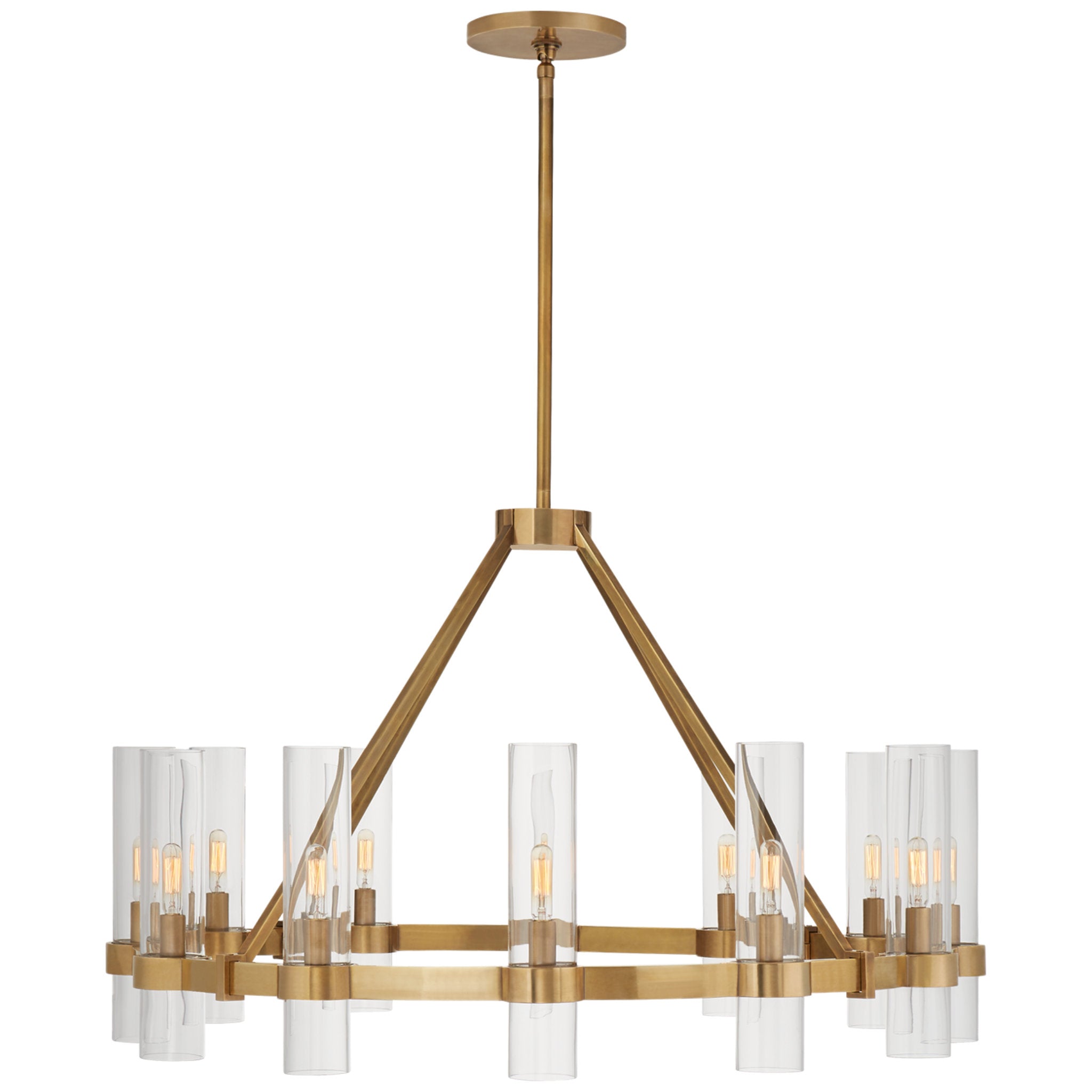 Ian K. Fowler Presidio Medium Chandelier in Hand-Rubbed Antique Brass with Clear Glass Ceiling Light W36"
