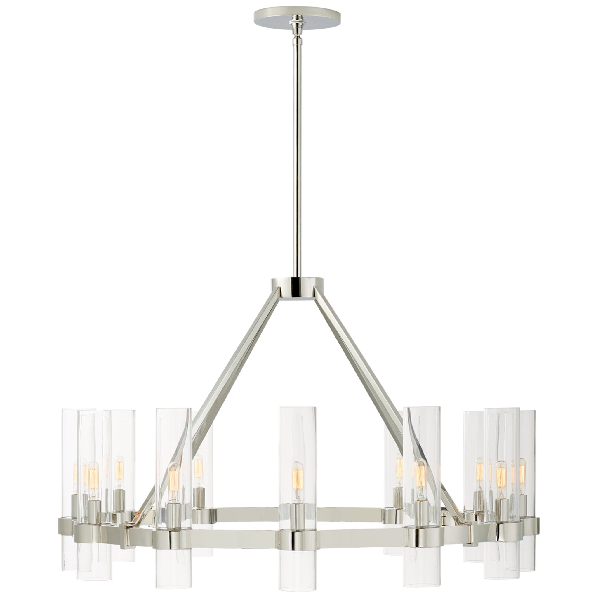 Ian K. Fowler Presidio Medium Chandelier in Polished Nickel with Clear Glass Ceiling Light W36"