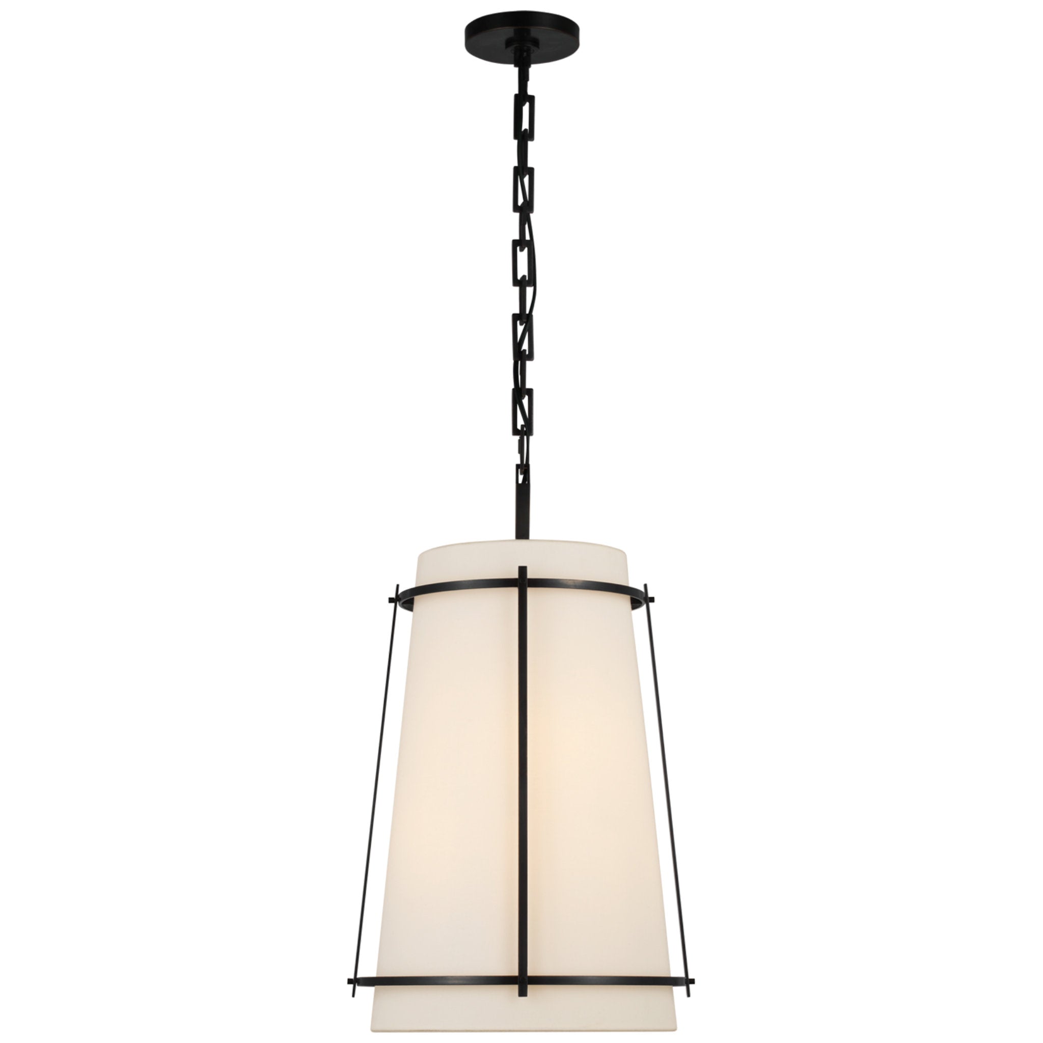 Carrier and Company Callaway Medium Hanging Shade in Bronze with Linen Shade and Frosted Acrylic Diffuser Ceiling Light W14.5" x H23.5"