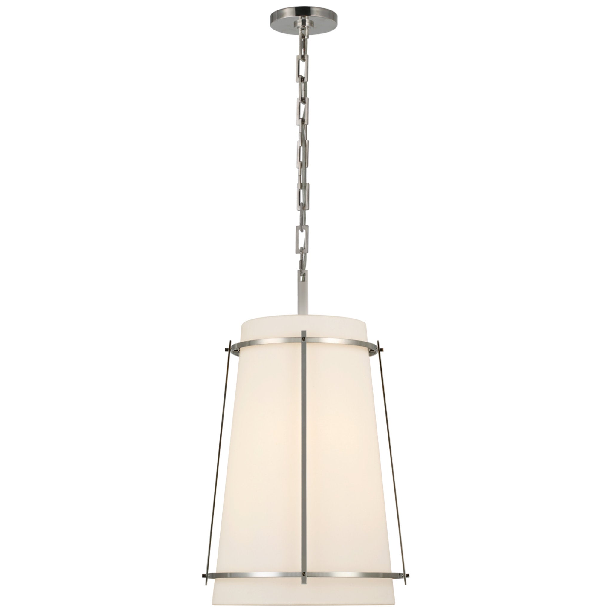 Carrier and Company Callaway Medium Hanging Shade in Polished Nickel with Linen Shade and Frosted Acrylic Diffuser Ceiling Light W14.5" x H23.5"