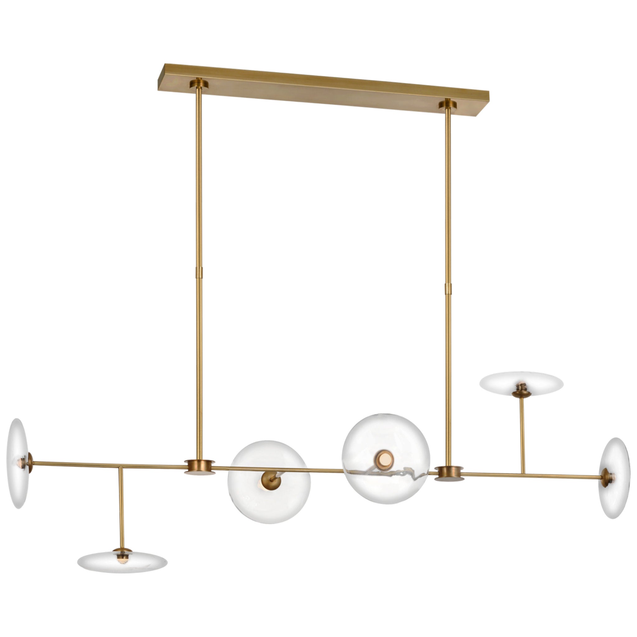 Ian K. Fowler Calvino Large Linear Chandelier in Hand-Rubbed Antique Brass with Clear Glass Ceiling Light W18" x 54"