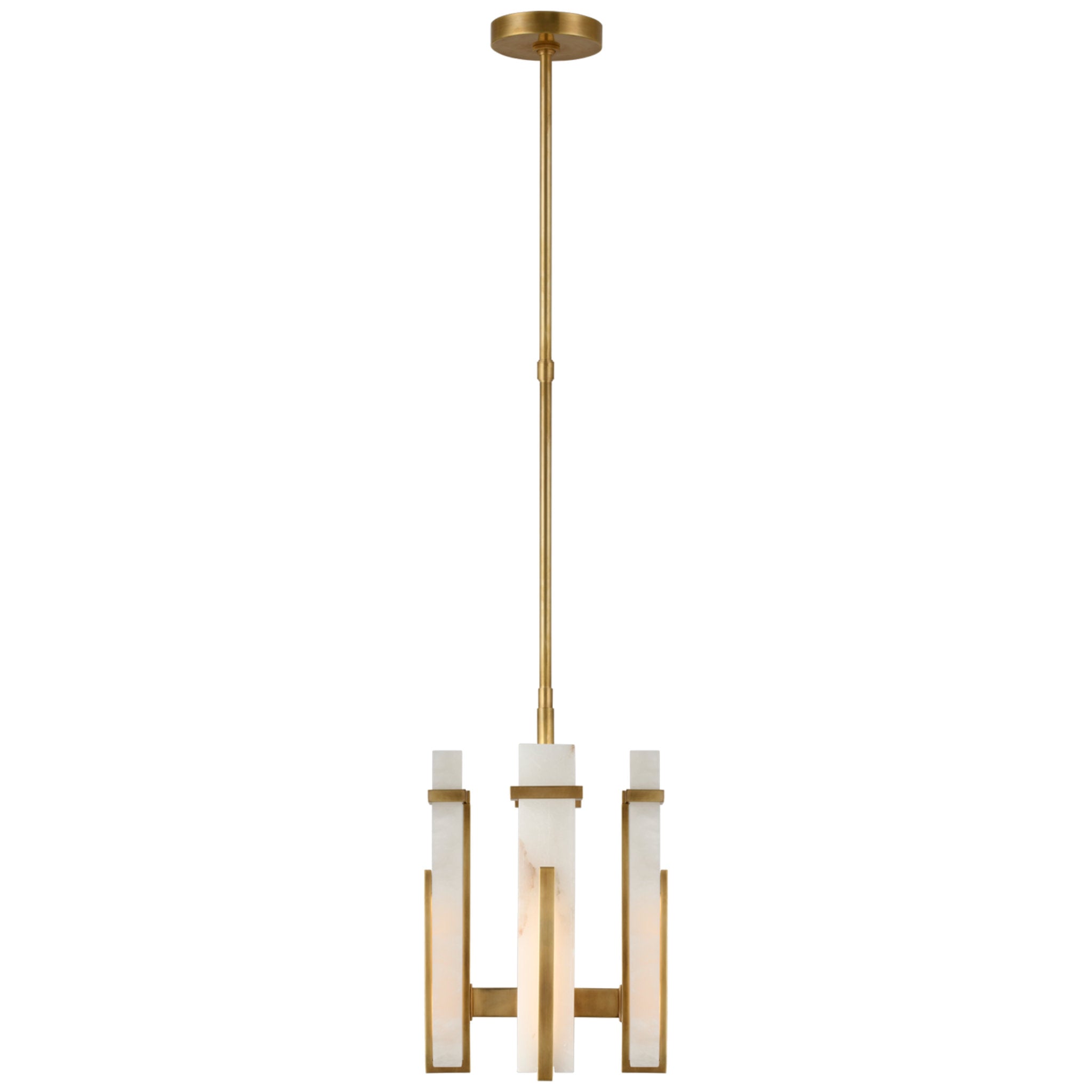 Ian K. Fowler Malik Small Chandelier in Hand-Rubbed Antique Brass with Alabaster Ceiling Light W12"