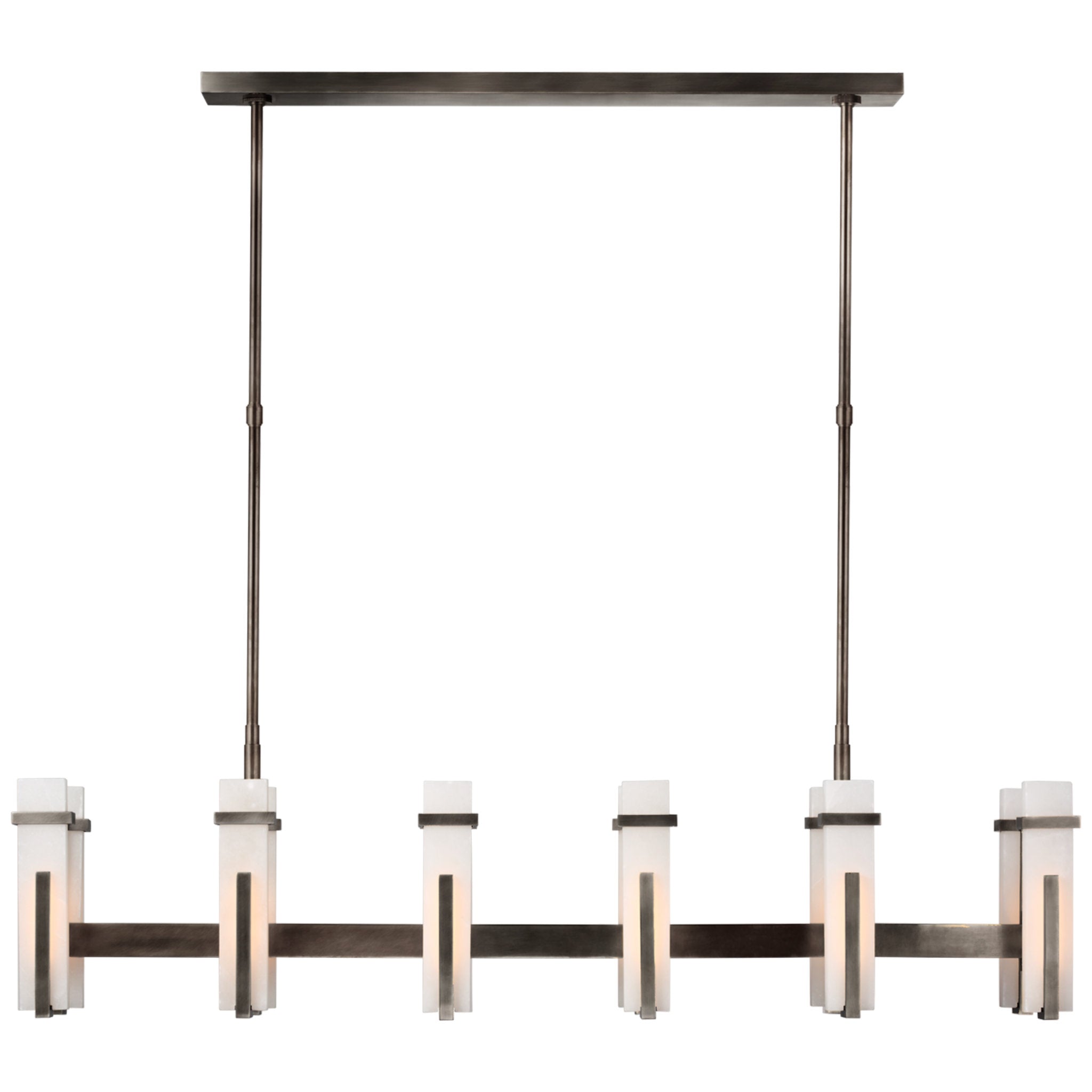 Ian K. Fowler Malik Large Linear Chandelier in Bronze with Alabaster Ceiling Light W54.75" x 10.25"