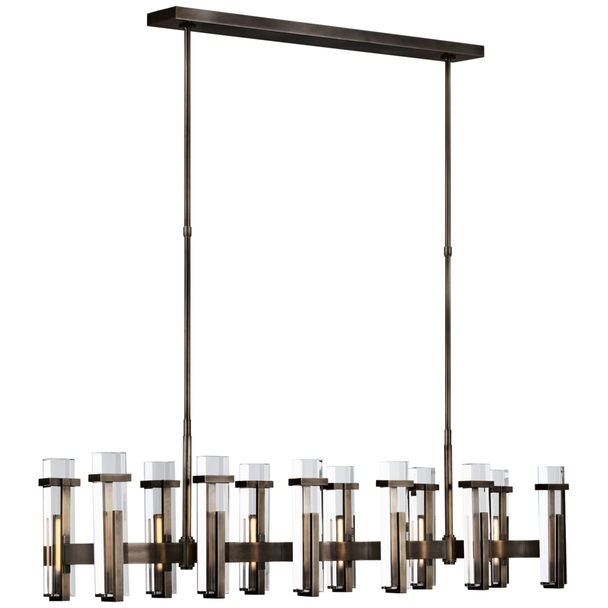Ian K. Fowler Malik Large Linear Chandelier in Bronze with Crystal Ceiling Light W54.75" x 10.25"
