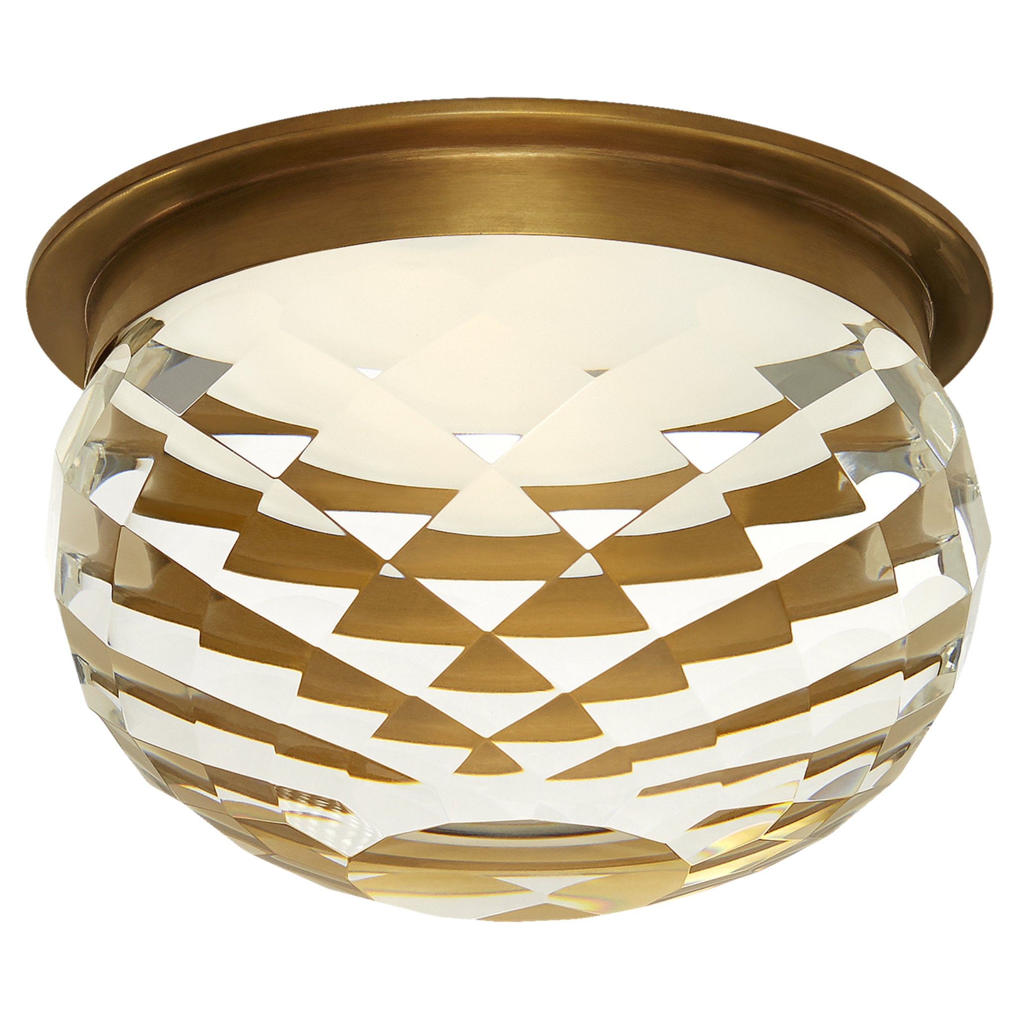Visual Comfort Hillam 5.5" Solitaire Flush Mount in Hand-Rubbed Antique Brass with Crystal Ceiling Light W5.5" x H3.5"