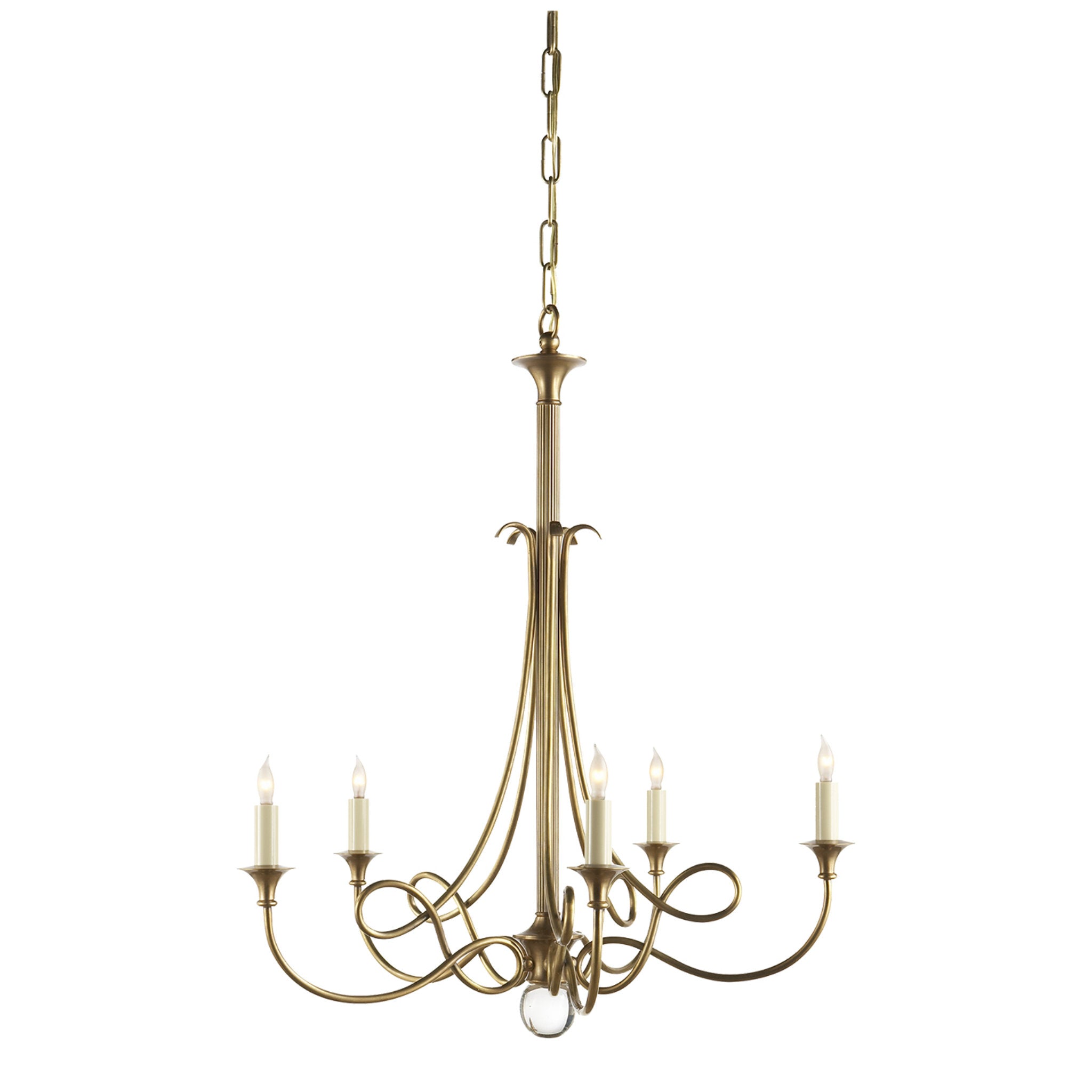 Eric Cohler Twist Chandelier in Hand-Rubbed Antique Brass Ceiling Light W26" x H30"
