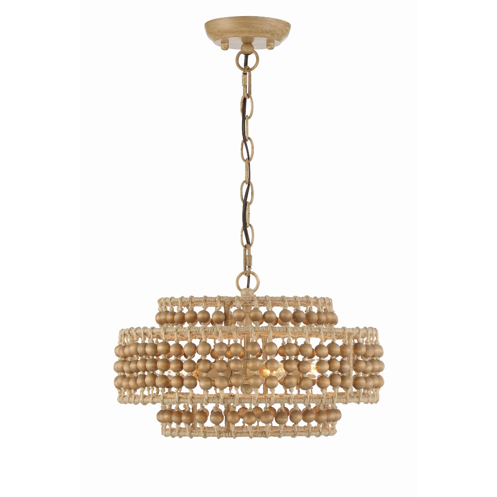 Silas 4 Light Burnished Silver Mini Chandelier Natural Wood Beads 16"W x 9.75"H x 16"D