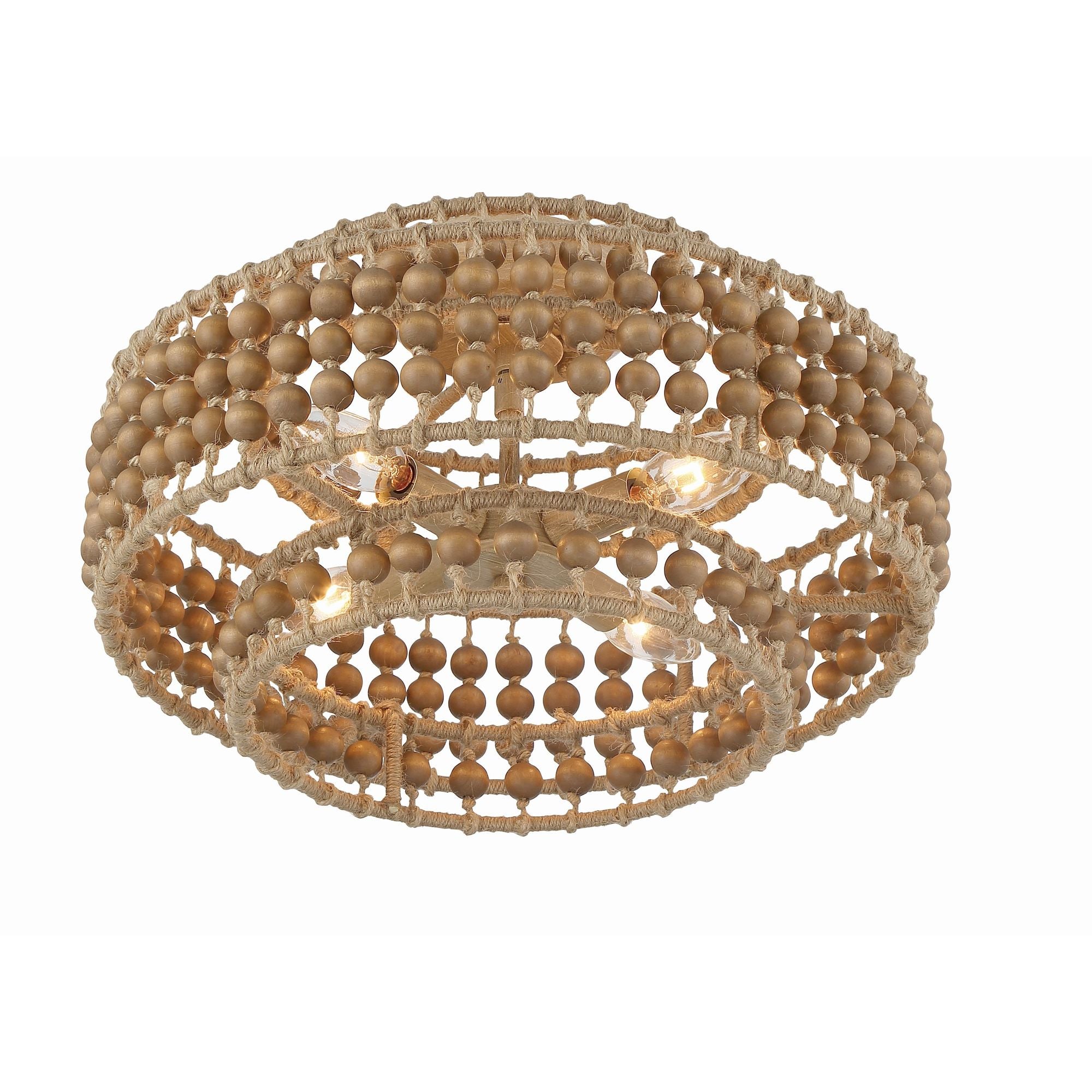 Silas 4 Light Burnished Silver Semi Flush Mount Natural Wood Beads 16"W x 9.75"H x 16"D