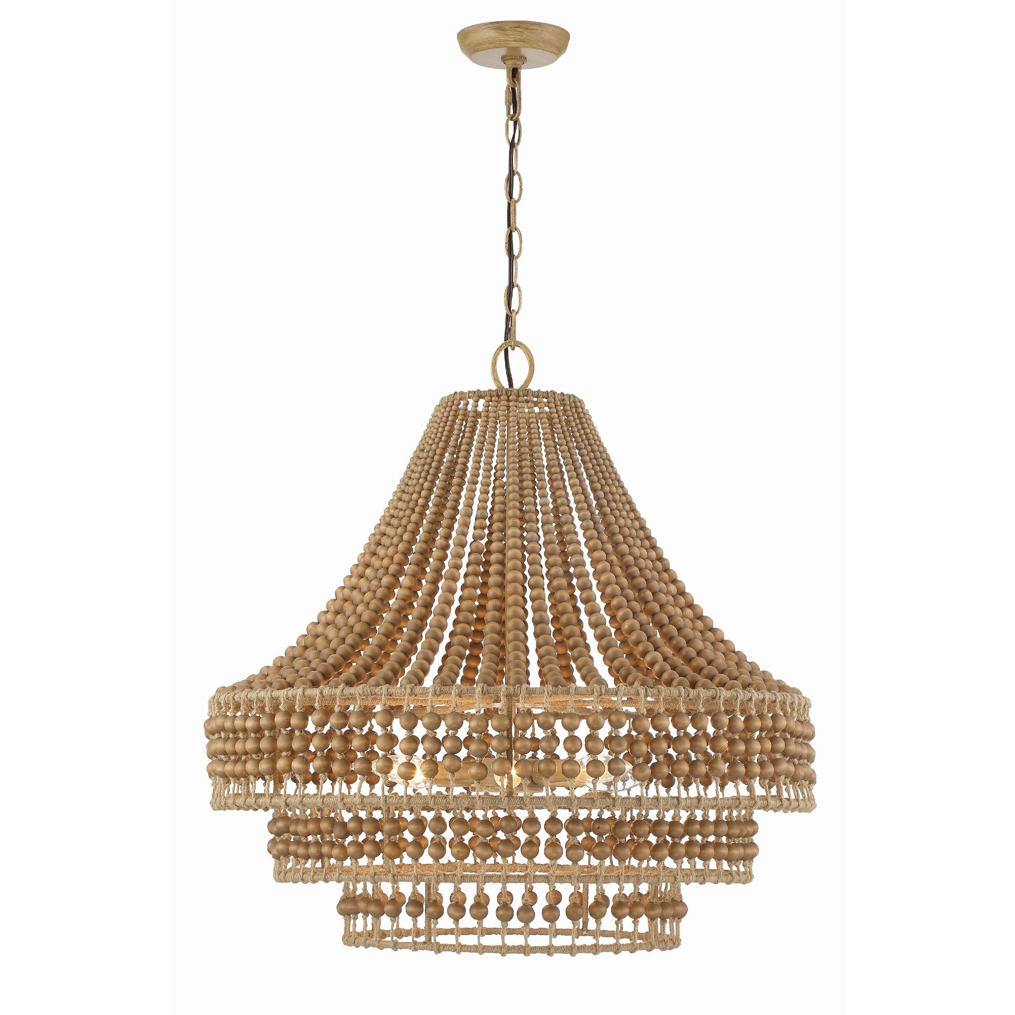 Silas 6 Light Burnished Silver Chandelier Natural Wood Beads 26.75"W x 26.75"H x 26.75"D