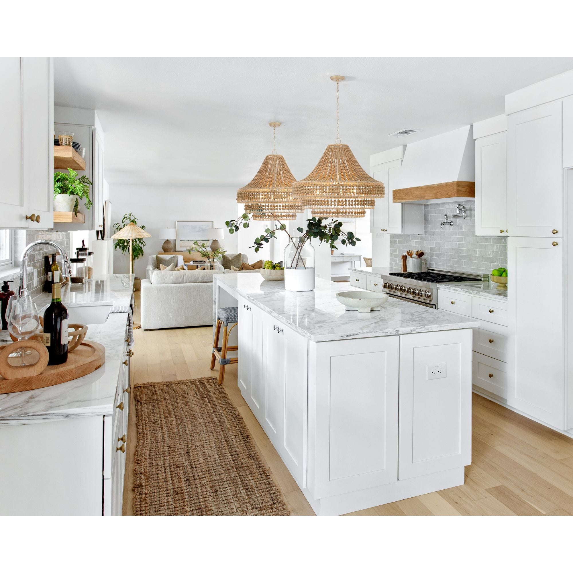 Silas 6 Light Burnished Silver Chandelier Natural Wood Beads 26.75"W x 26.75"H x 26.75"D