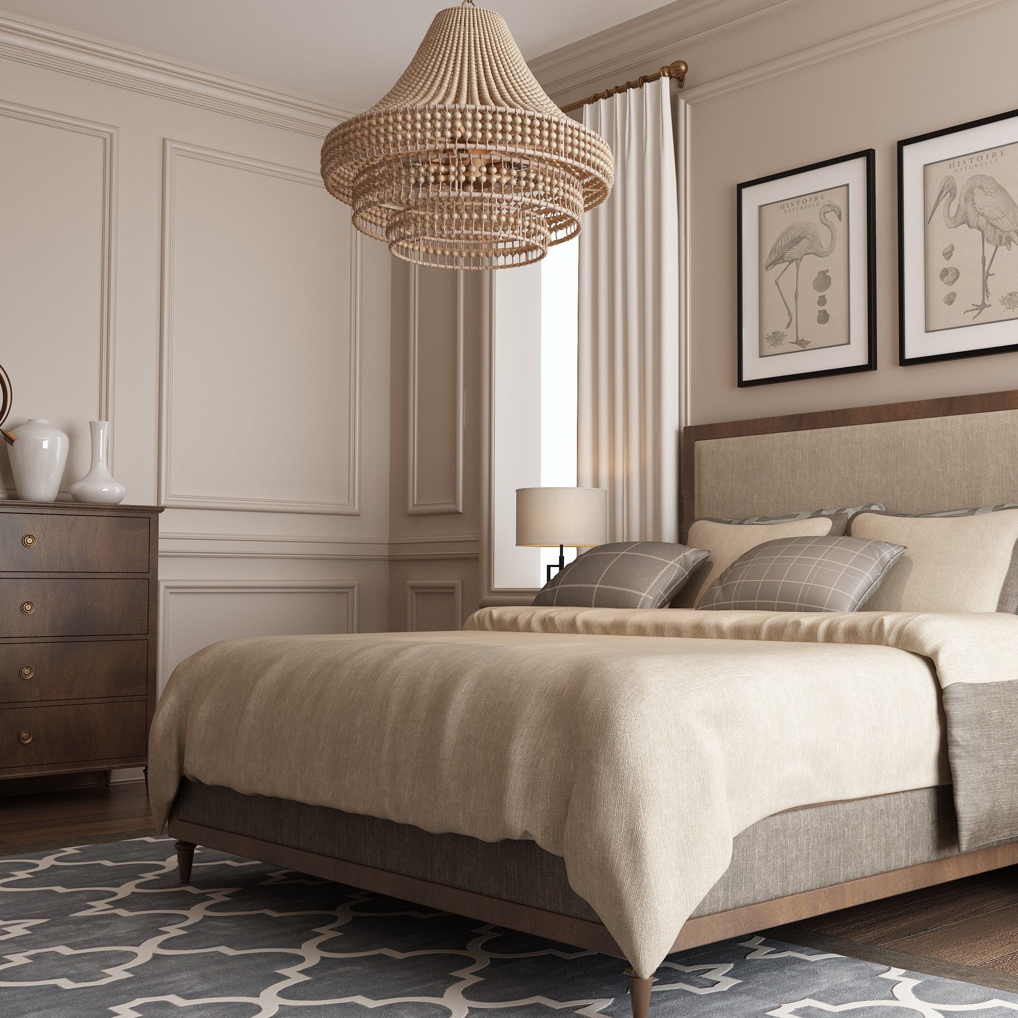 Silas 6 Light Burnished Silver Chandelier Natural Wood Beads 26.75"W x 26.75"H x 26.75"D