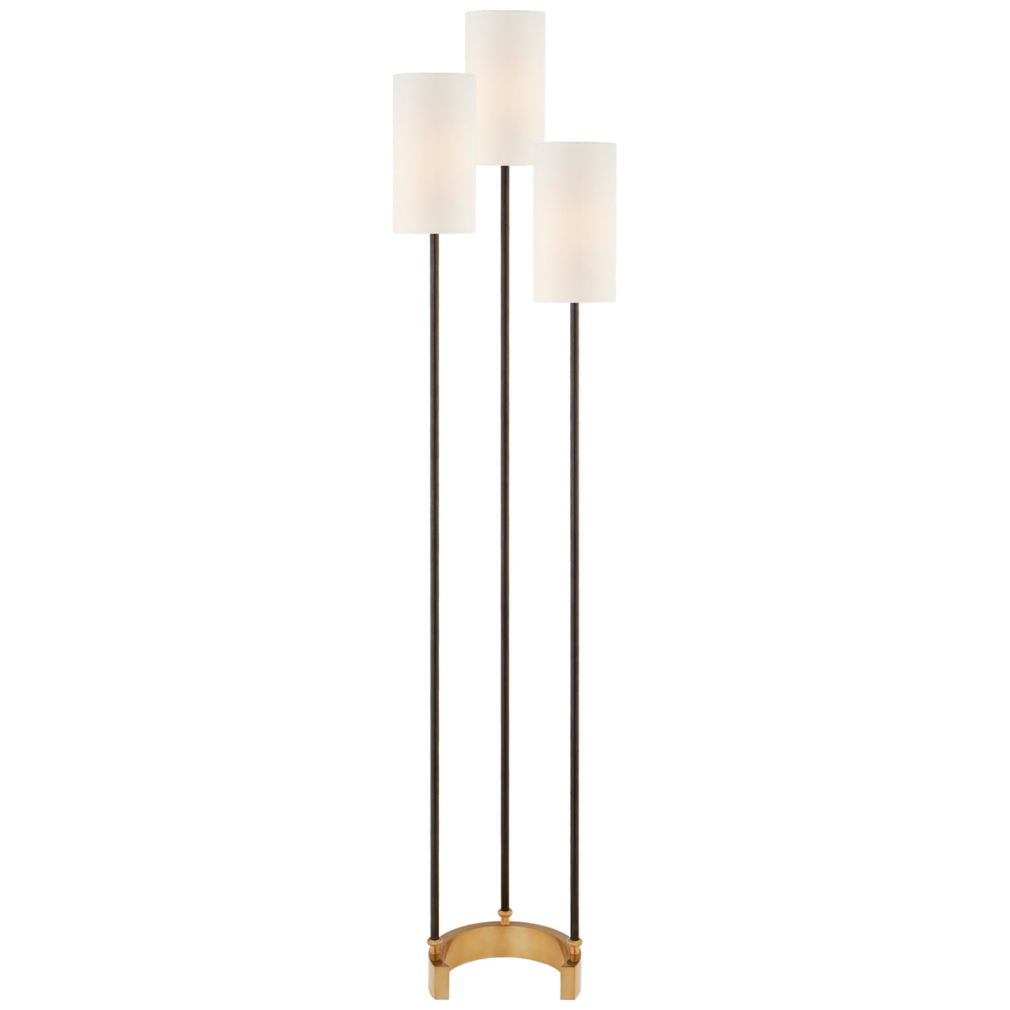 Suzanne Kasler Aimee Floor Lamp in Bronze and Hand-Rubbed Antique Brass with Linen Shades W15.5" x H67.75"