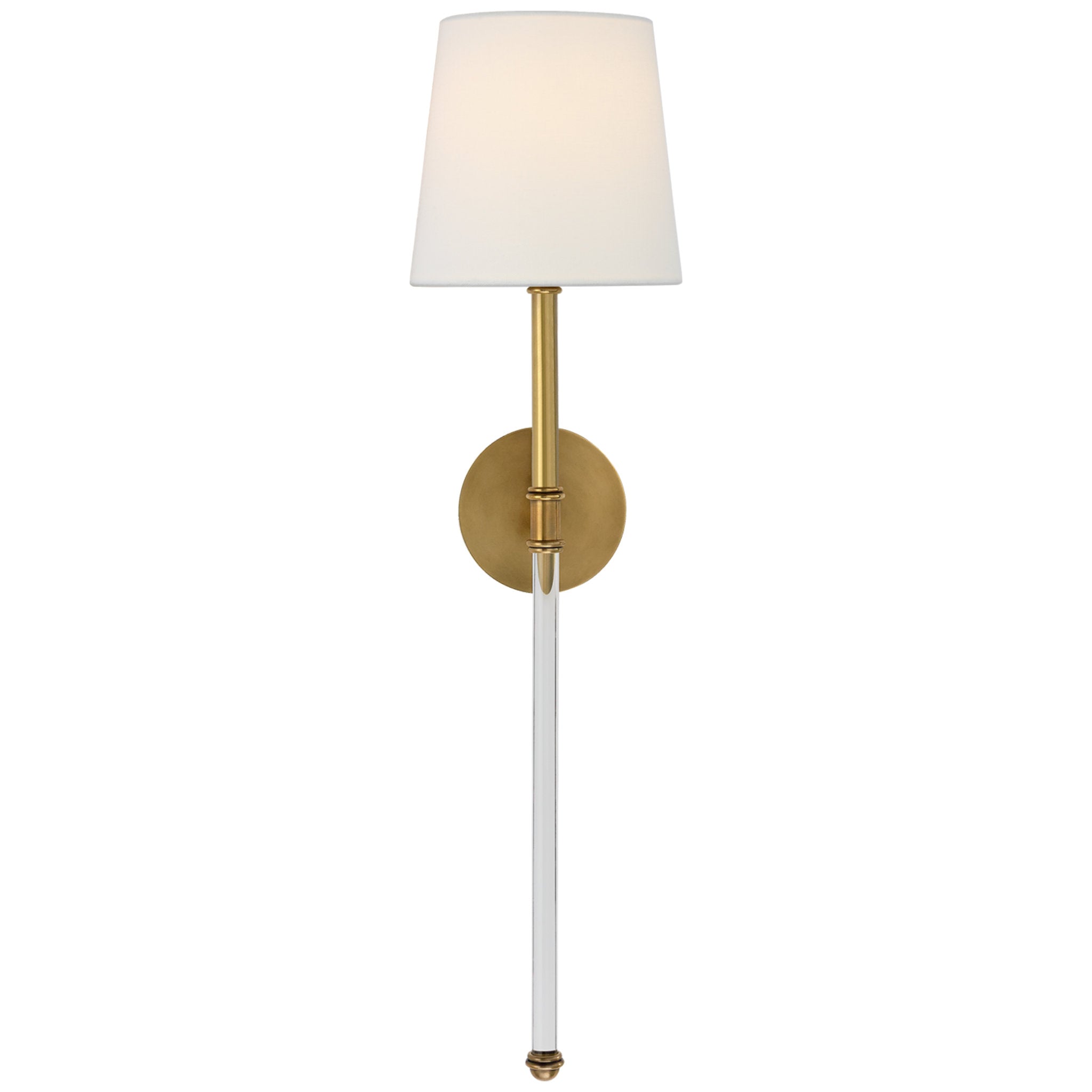 Suzanne Kasler Camille Large Tail Sconce in Hand-Rubbed Antique Brass with Linen Shade Wall Light W7.5" x H29"