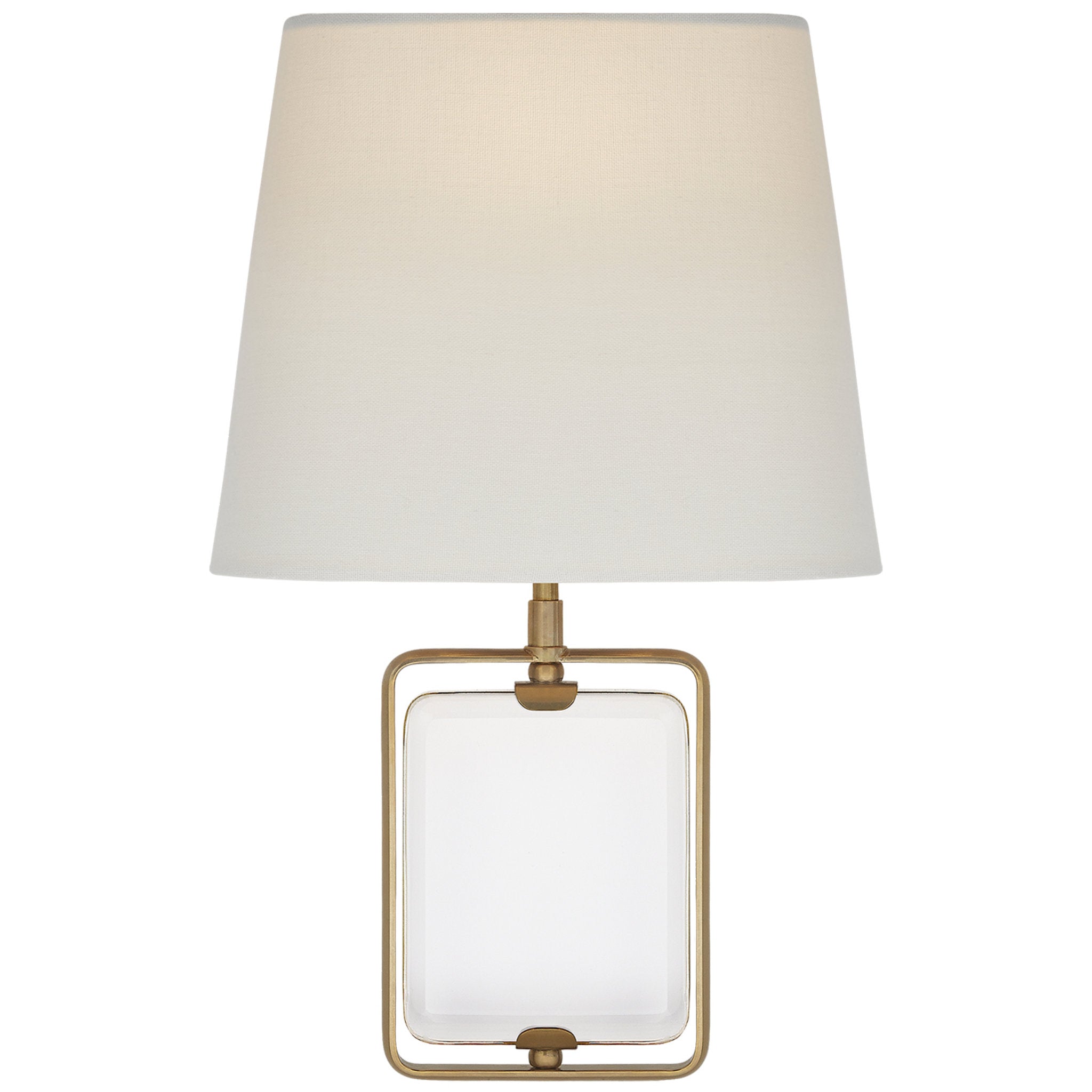 Suzanne Kasler Henri Framed Jewel Sconce in Crystal and Hand-Rubbed Antique Brass with Linen Shade Wall Light W9.5" x H15.25"