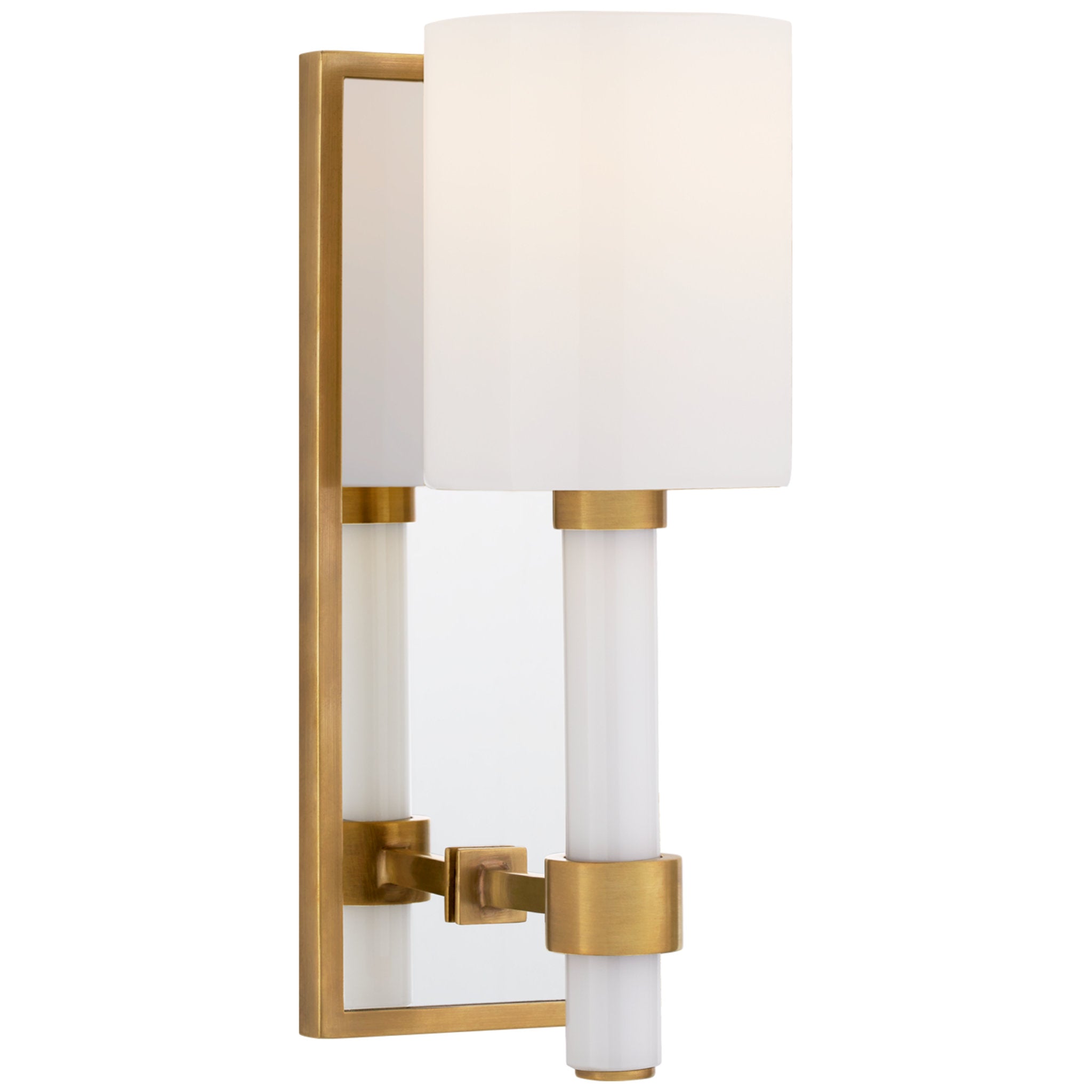 Suzanne Kasler Maribelle Single Sconce in Hand-Rubbed Antique Brass with White Glass Wall Light W4.25" x H11.5"