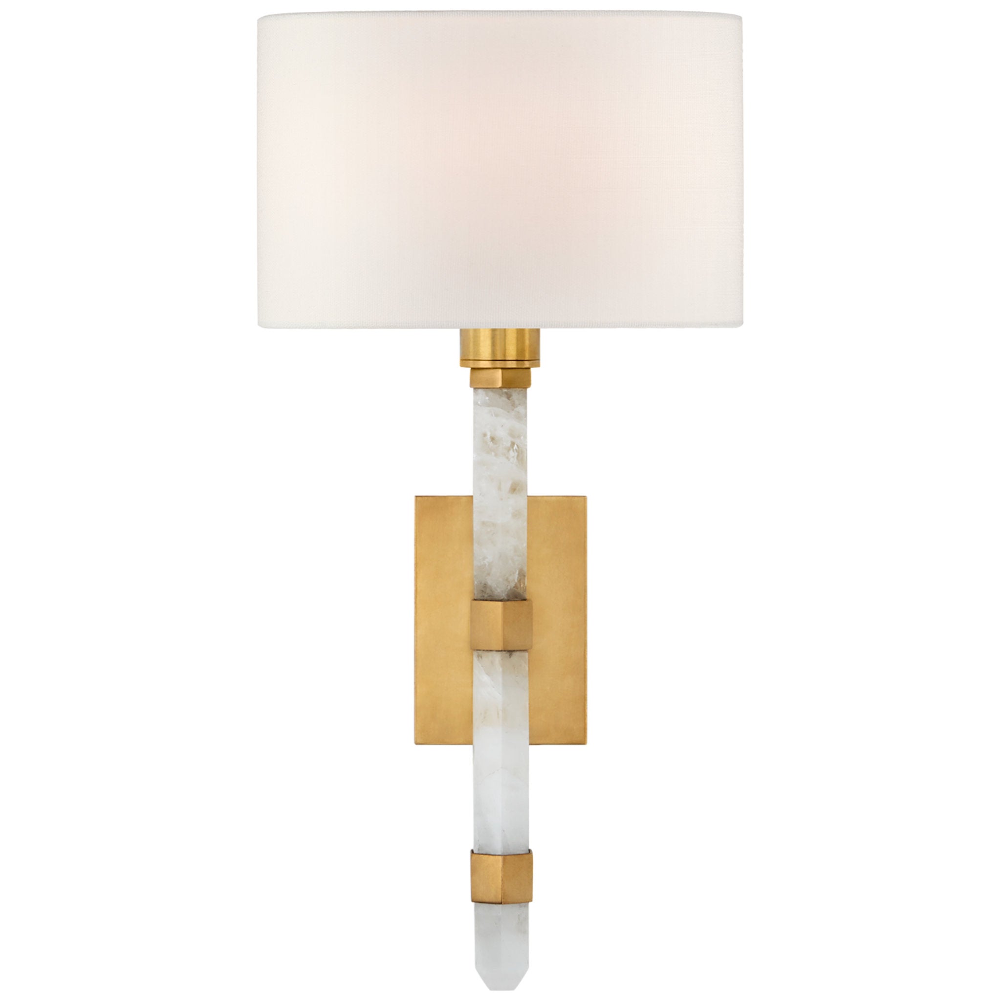 Suzanne Kasler Adaline Small Tail Sconce in Antique-Burnished Brass and Quartz with Linen Shade Wall Light W7.5" x H15"