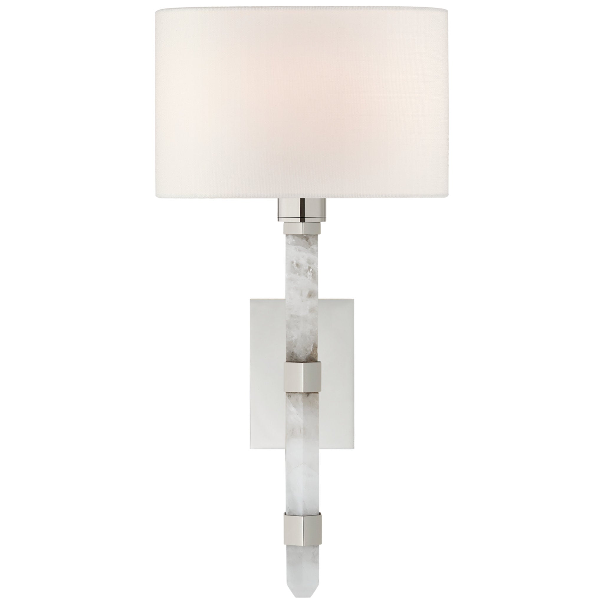 Suzanne Kasler Adaline Small Tail Sconce in Polished Nickel and Quartz with Linen Shade Wall Light W7.5" x H15"