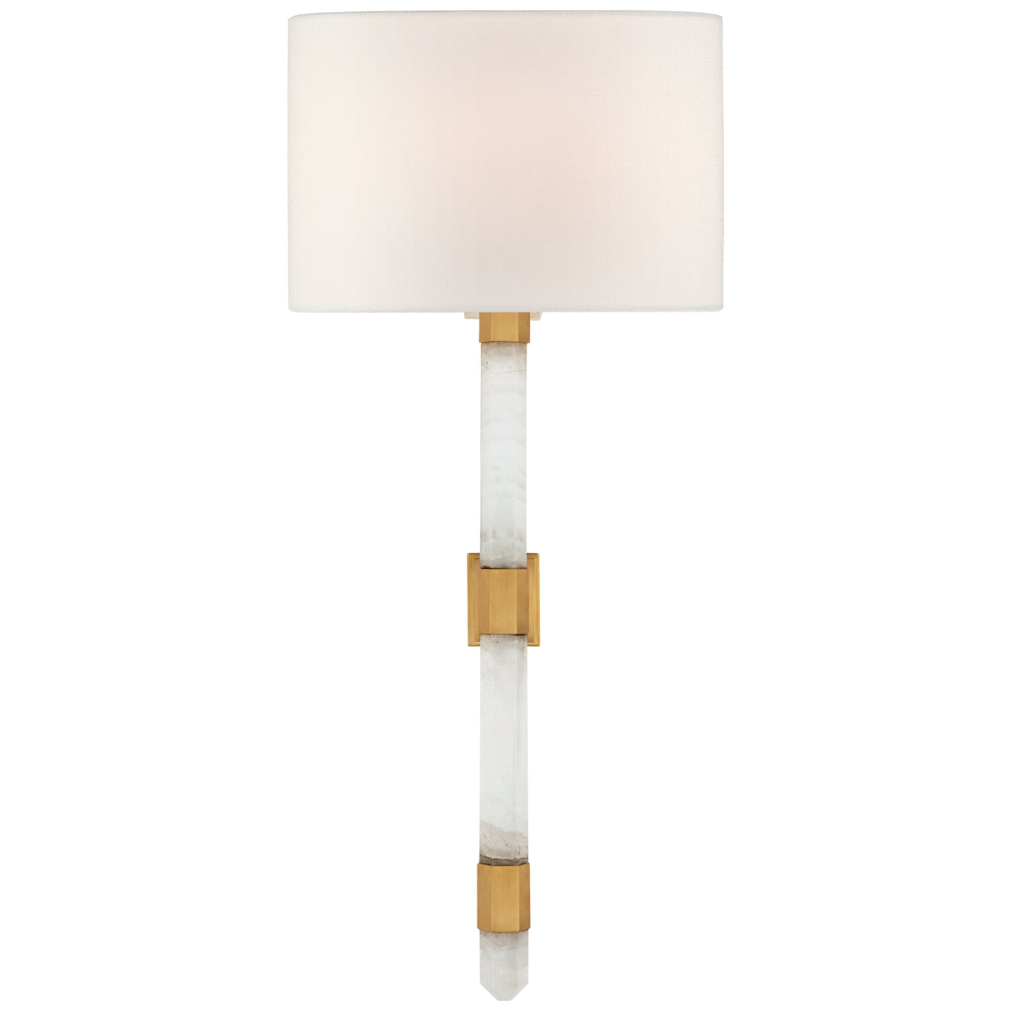 Suzanne Kasler Adaline Medium Tail Sconce in Antique-Burnished Brass and Quartz with Linen Shade Wall Light W10" x H22.25"