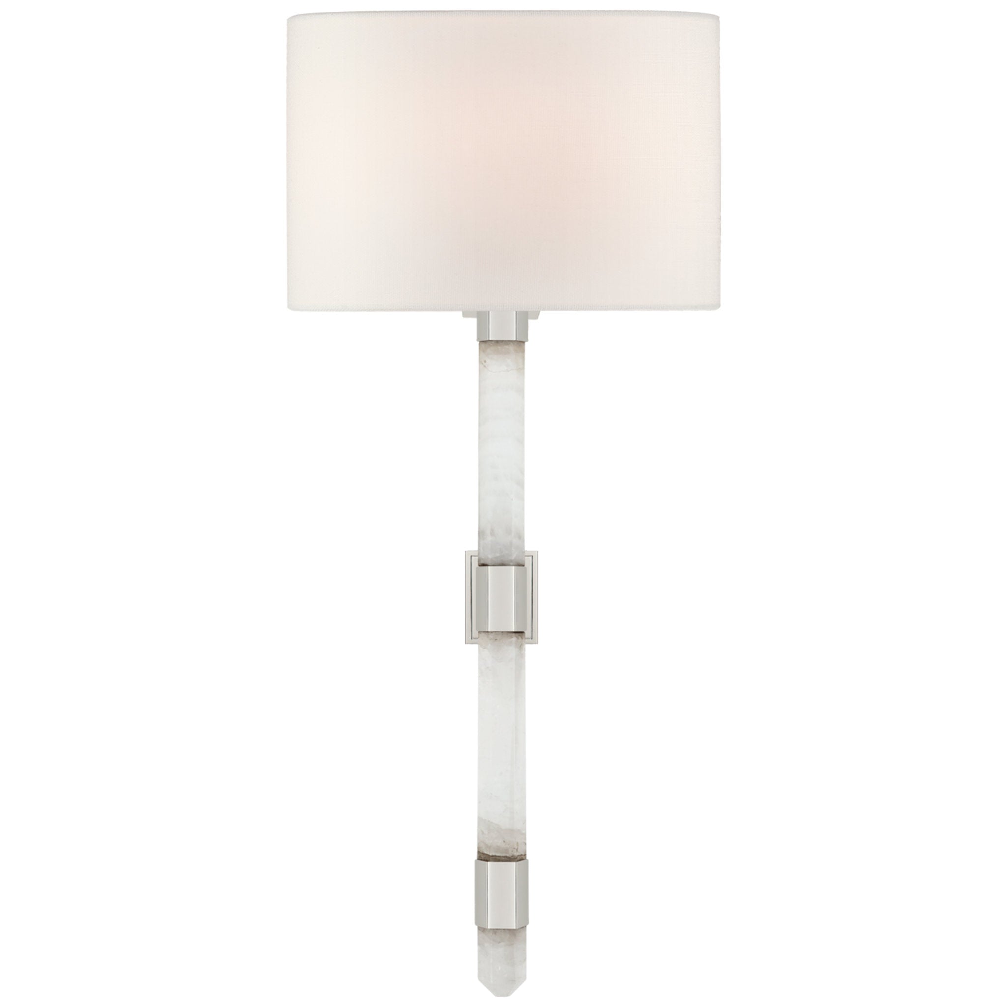 Suzanne Kasler Adaline Medium Tail Sconce in Polished Nickel and Quartz with Linen Shade Wall Light W10" x H22.25"
