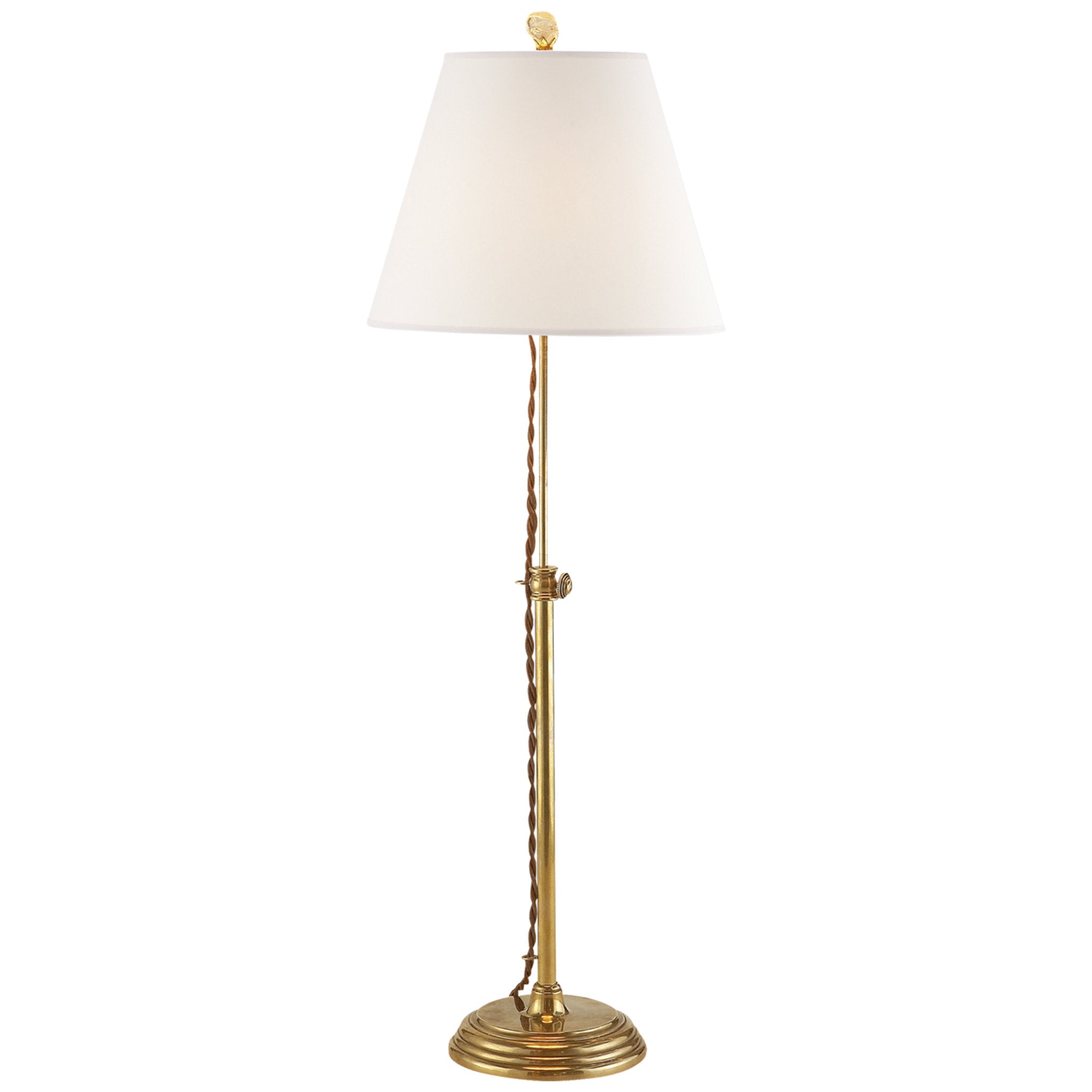 Suzanne Kasler Wyatt Accent Lamp in Hand-Rubbed Antique Brass with Linen Shade Table Lamp W9" x H20.5" - 30"