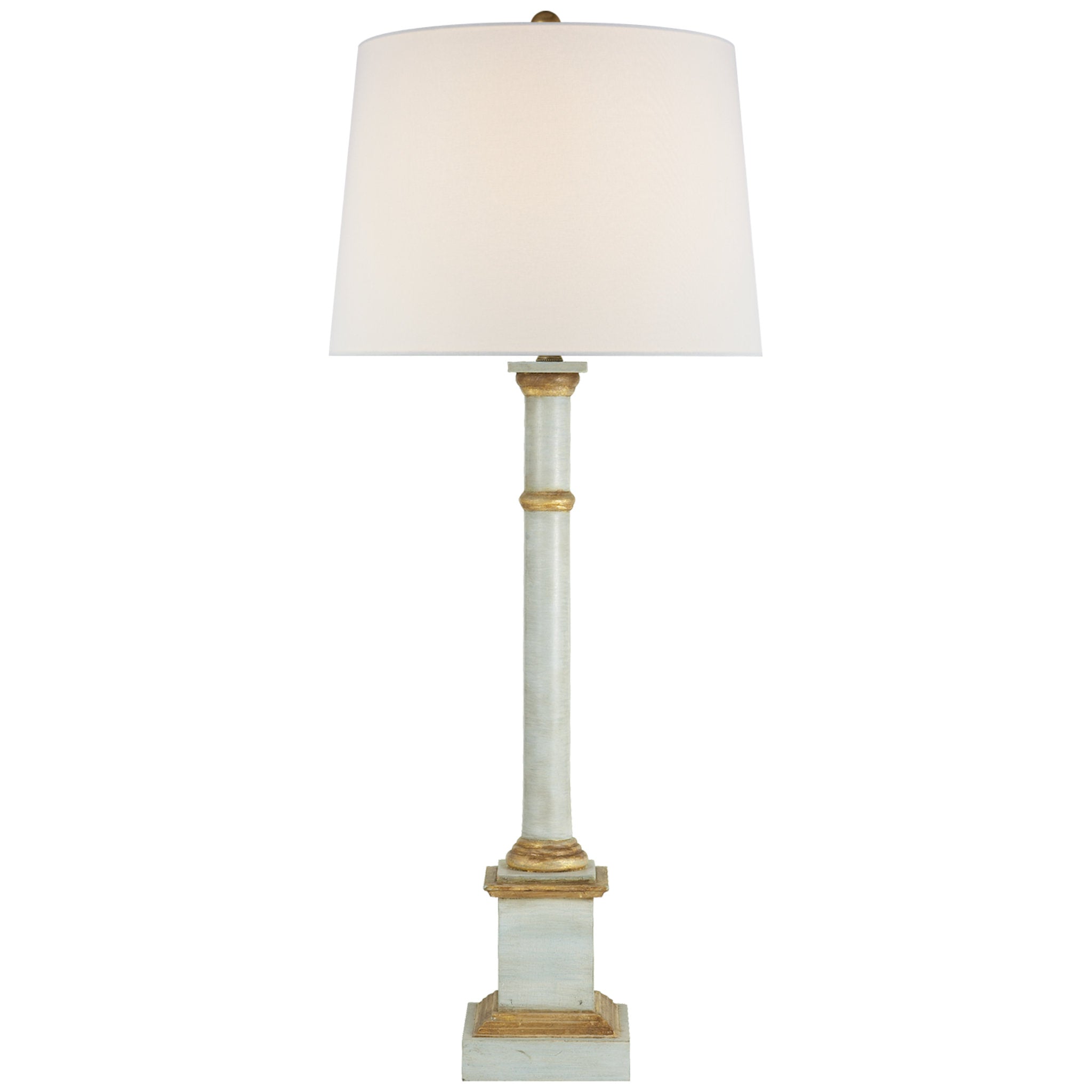 Suzanne Kasler Josephine Table Lamp in Light Blue with Antique Gold Leaf with Linen Shade W14" x H32.5"