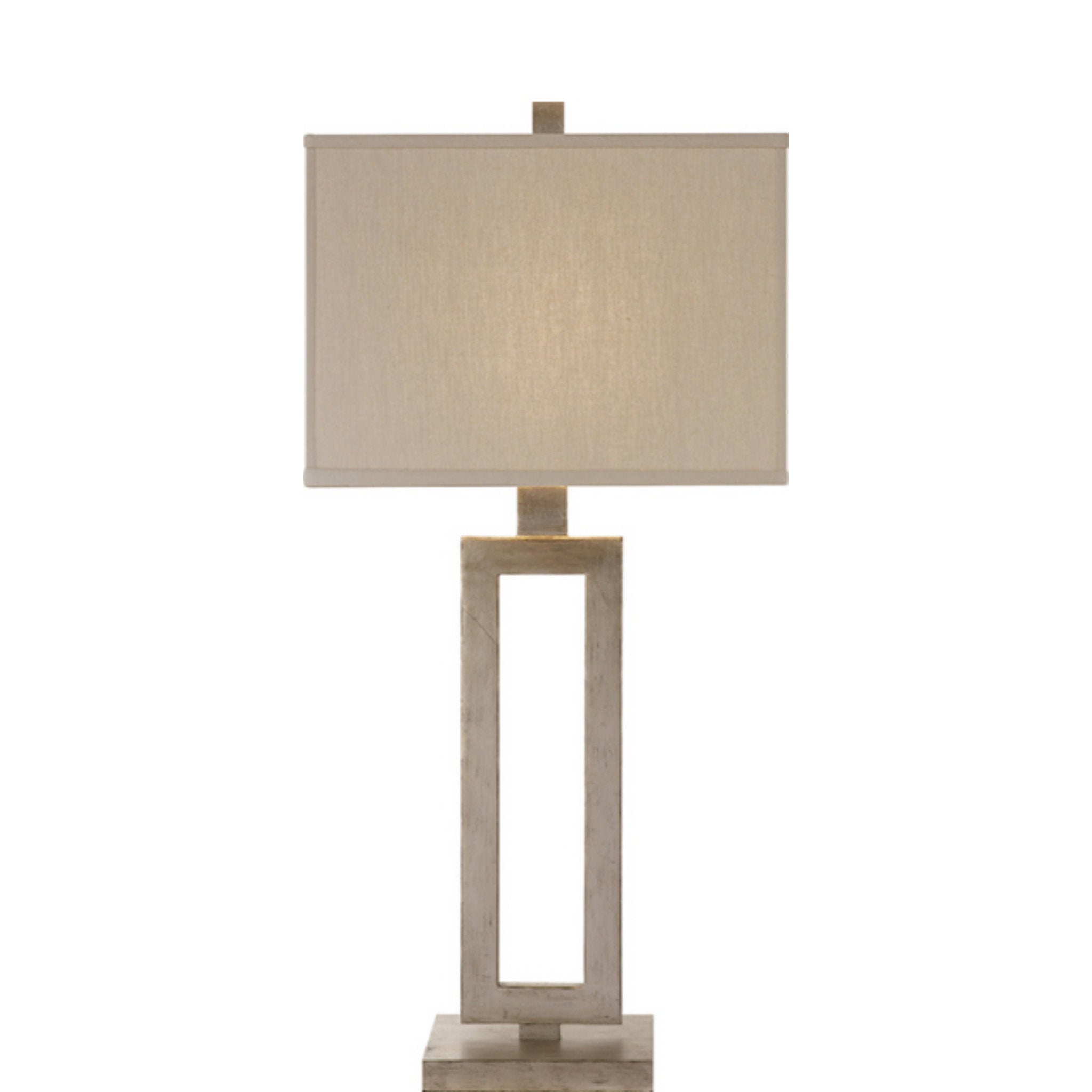 Suzanne Kasler Mod Tall Table Lamp in Burnished Silver Leaf with Linen Shade W14" x H28"