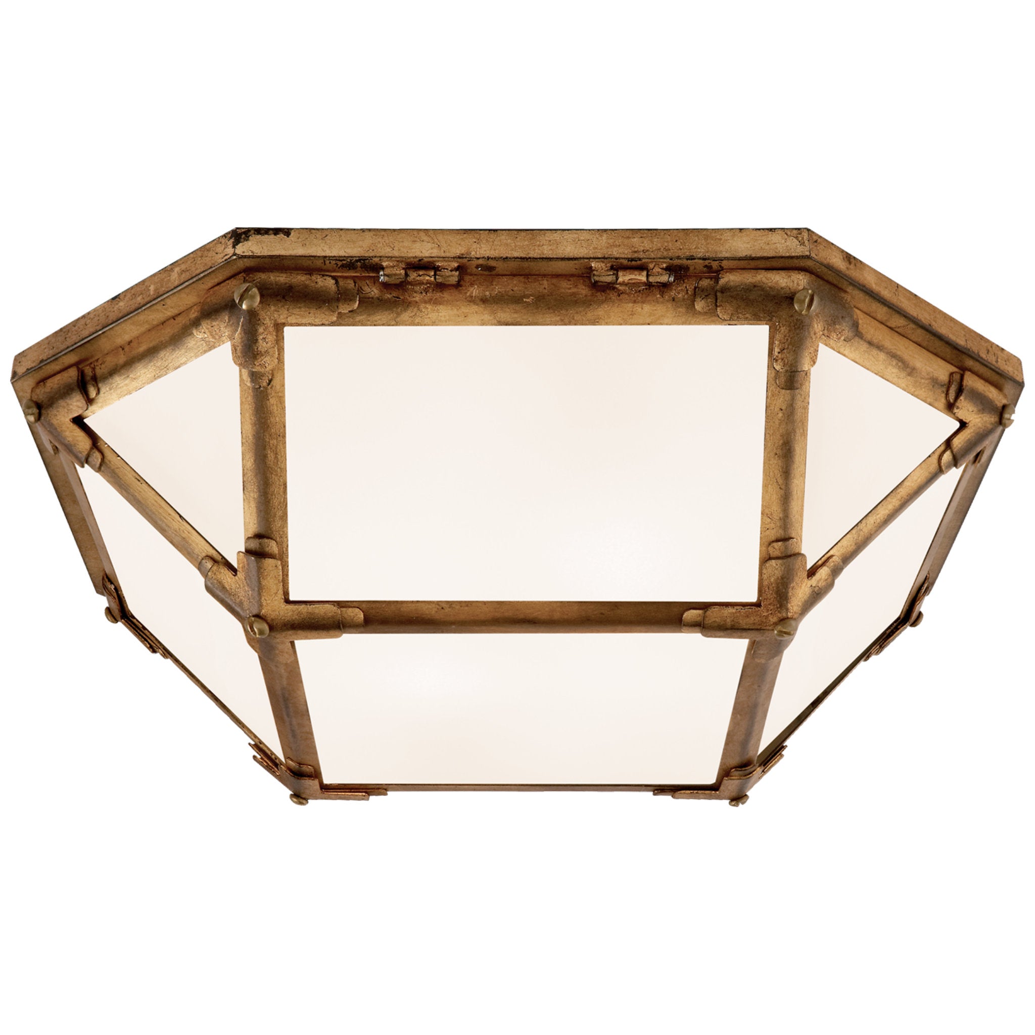 Suzanne Kasler Morris Flush Mount in Gilded Iron with White Glass Ceiling Light W15.5" x H5"