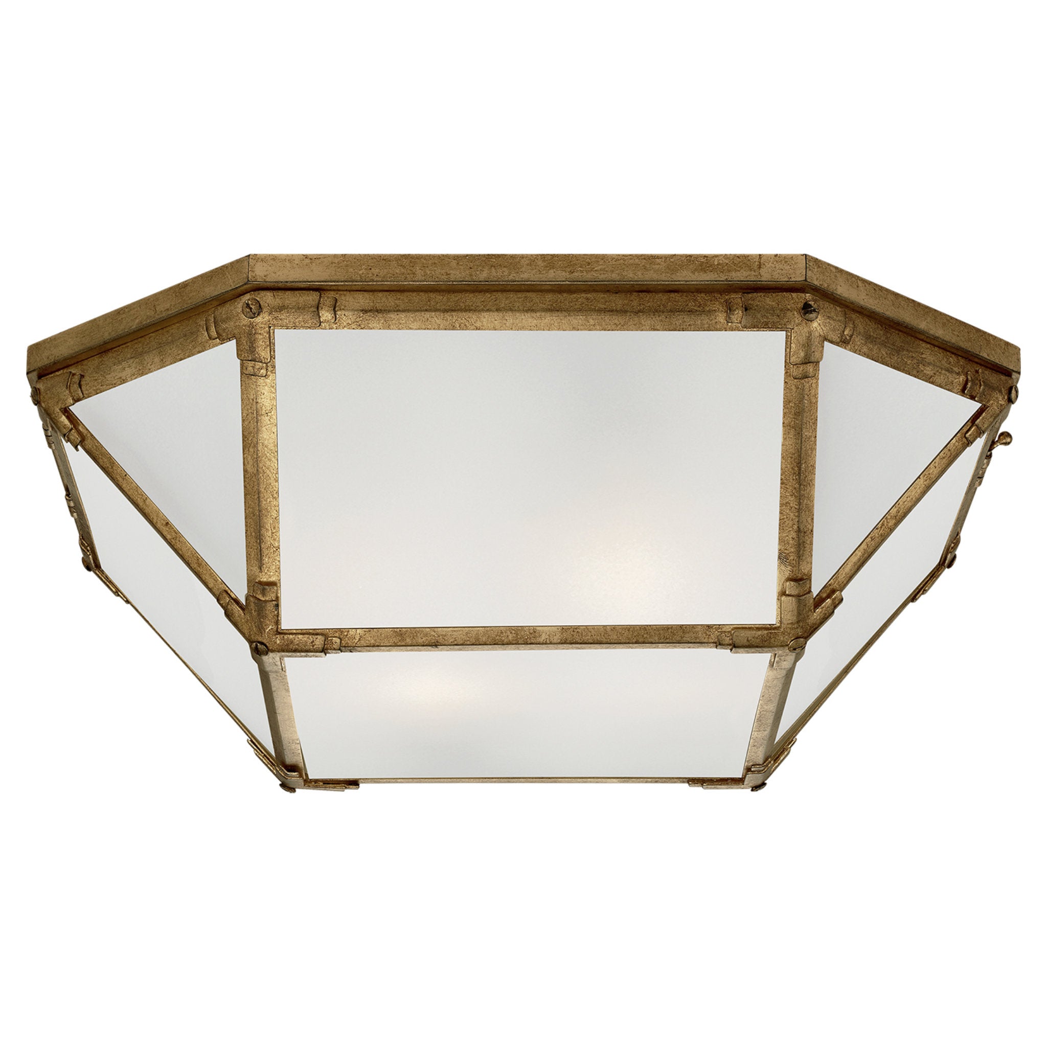 Suzanne Kasler Morris Large Flush Mount in Gilded Iron with Frosted Glass Ceiling Light W20" x H6"