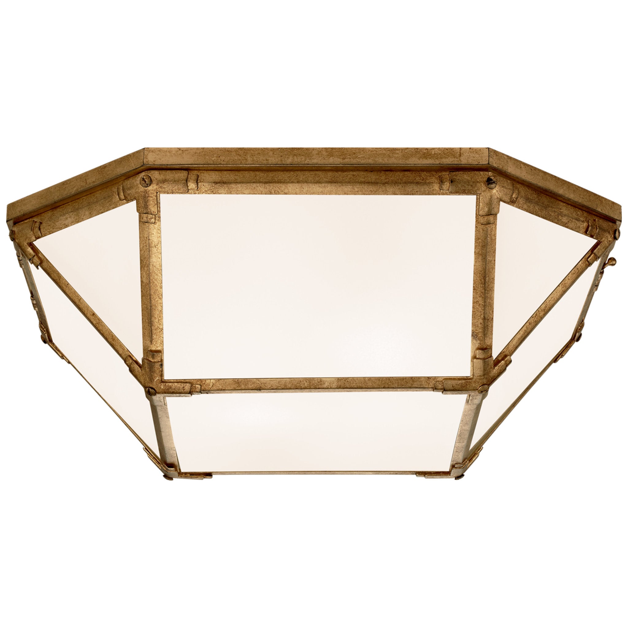 Suzanne Kasler Morris Large Flush Mount in Gilded Iron with White Glass Ceiling Light W20" x H6"