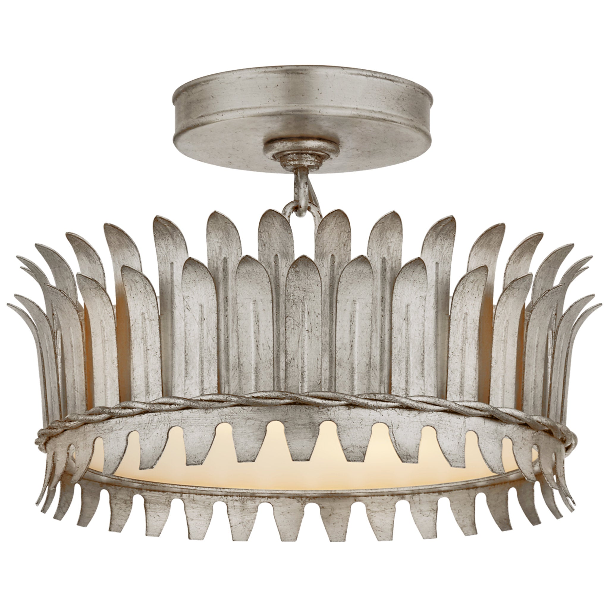 Suzanne Kasler Leslie 12" Semi-Flush in Burnished Silver Leaf with Frosted Glass Ceiling Light W12" x H8.25"