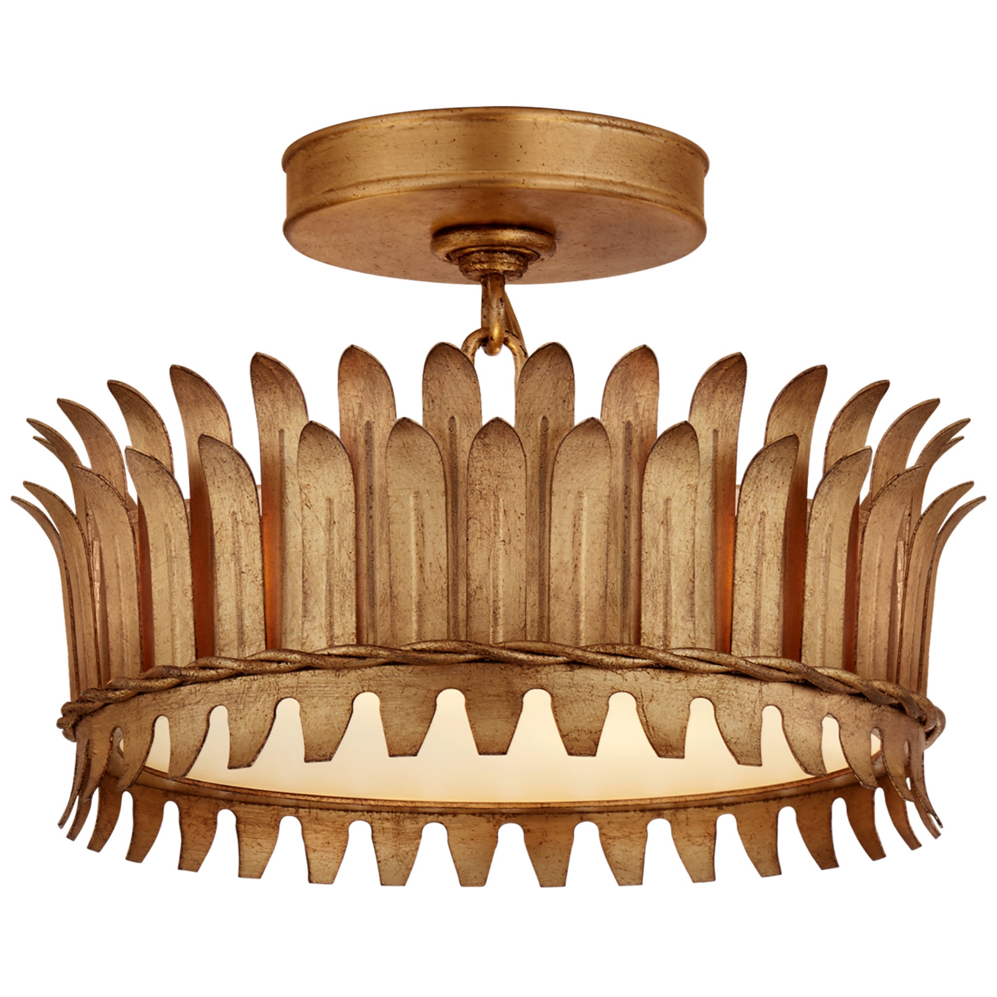Suzanne Kasler Leslie 12" Semi-Flush in Gilded Iron with Frosted Glass Ceiling Light W12" x H8.25"