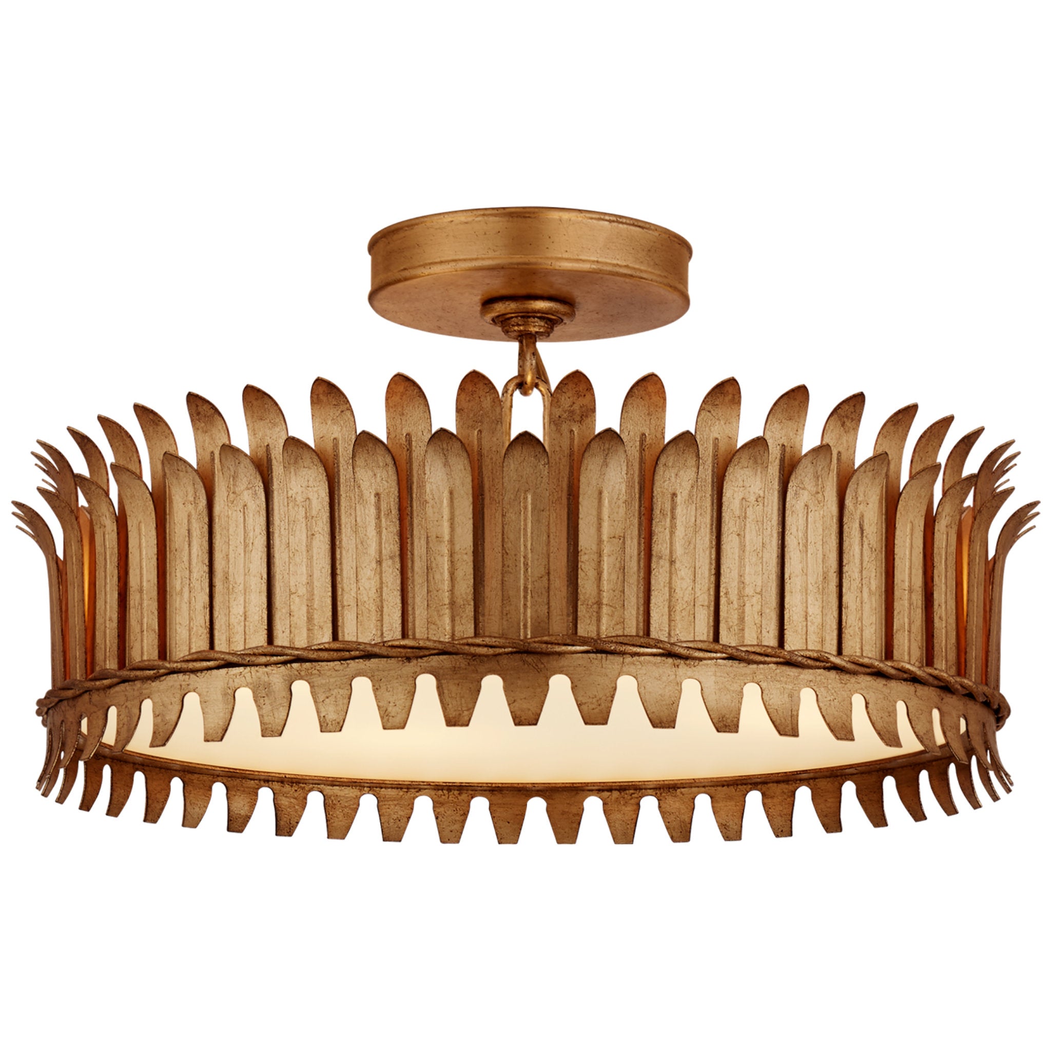 Suzanne Kasler Leslie 16" Semi-Flush in Gilded Iron with Frosted Glass Ceiling Light W16" x H8.75"