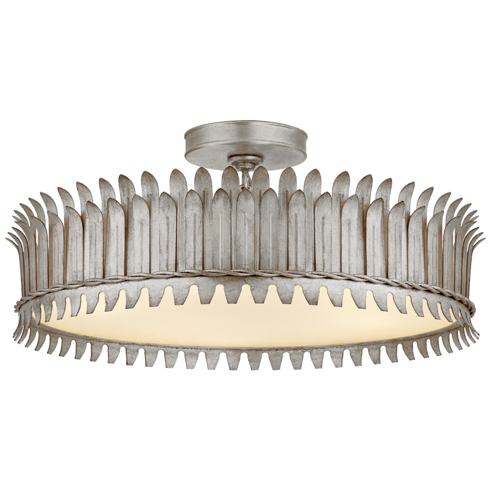 Suzanne Kasler Leslie 21" Semi-Flush in Burnished Silver Leaf with Frosted Glass Ceiling Light W20.75" x H8.75"