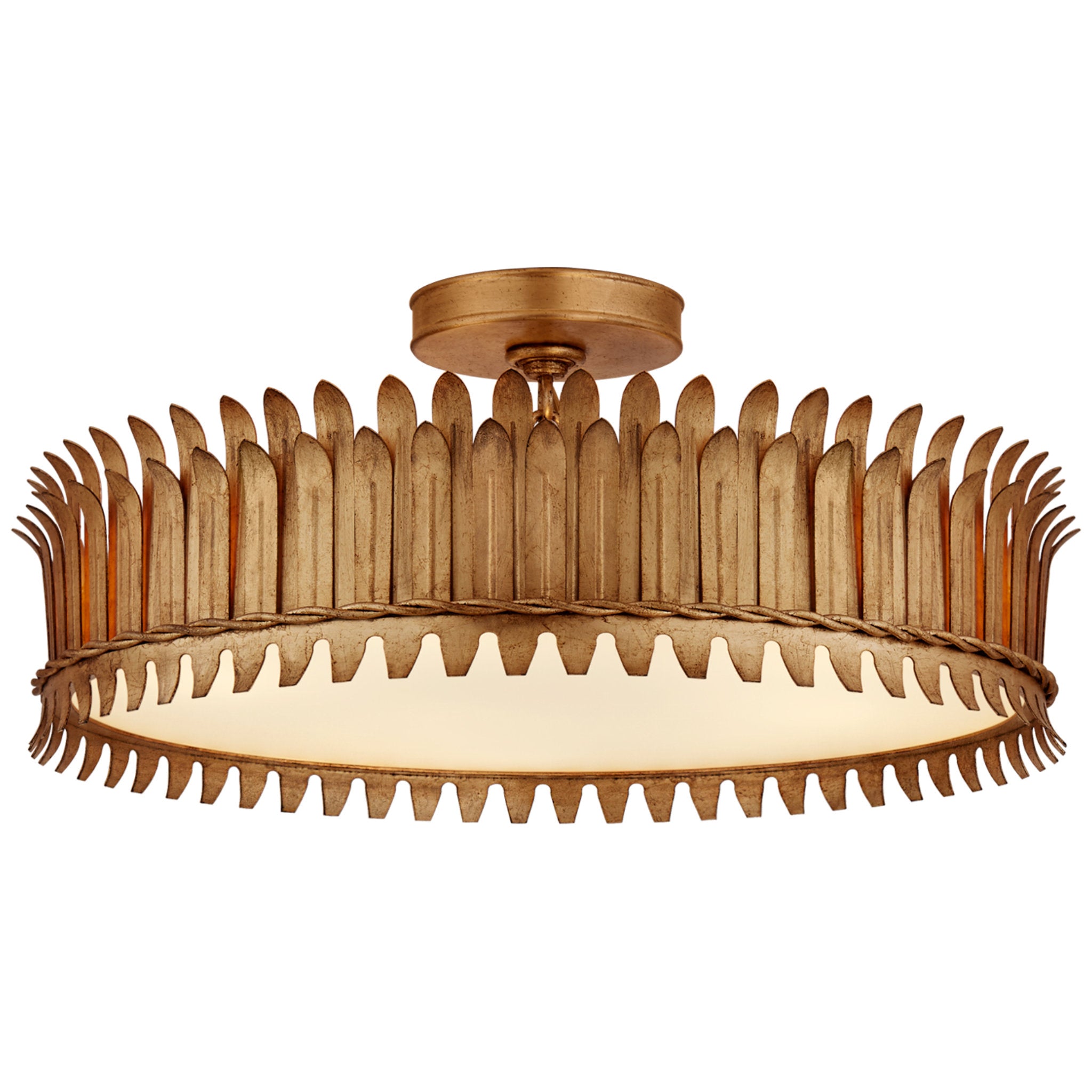 Suzanne Kasler Leslie 21" Semi-Flush in Gilded Iron with Frosted Glass Ceiling Light W20.75" x H8.75"