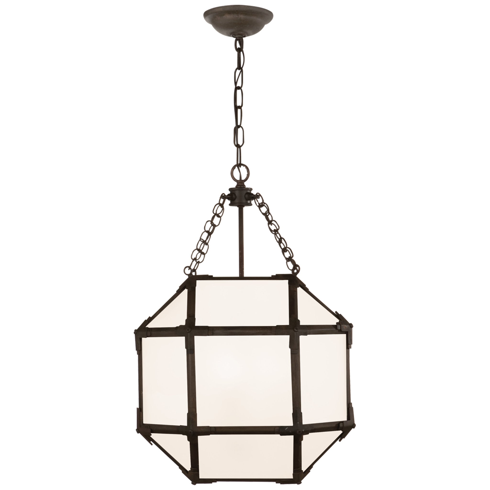 Suzanne Kasler Morris Small Lantern in Antique Zinc with White Glass Ceiling Light W13.5" x H21.5"