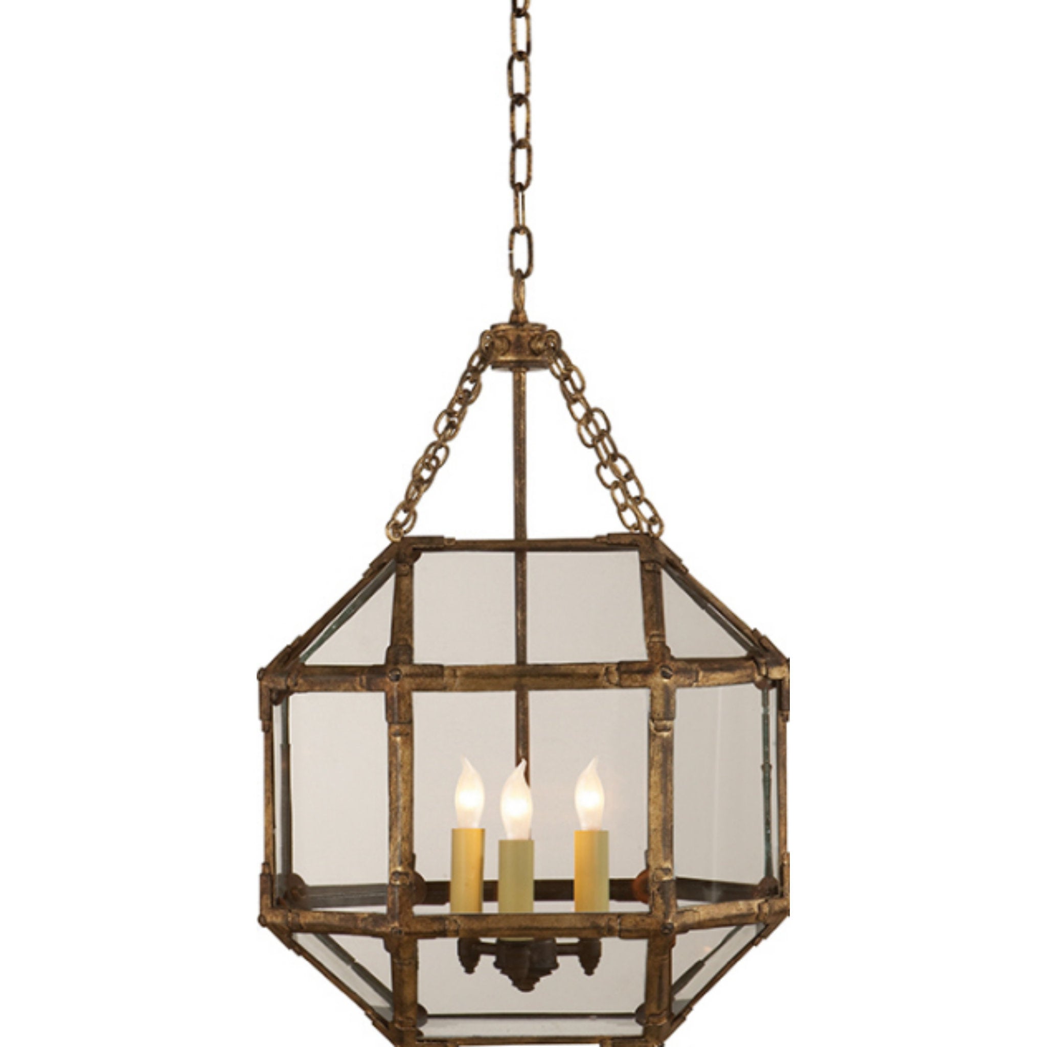 Suzanne Kasler Morris Small Lantern in Gilded Iron with Clear Glass Ceiling Light W13.5" x H21.5"