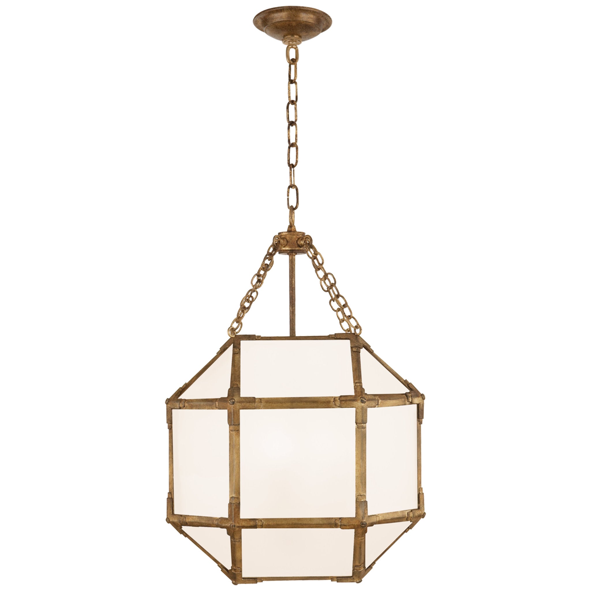 Suzanne Kasler Morris Small Lantern in Gilded Iron with White Glass Ceiling Light W13.5" x H21.5"