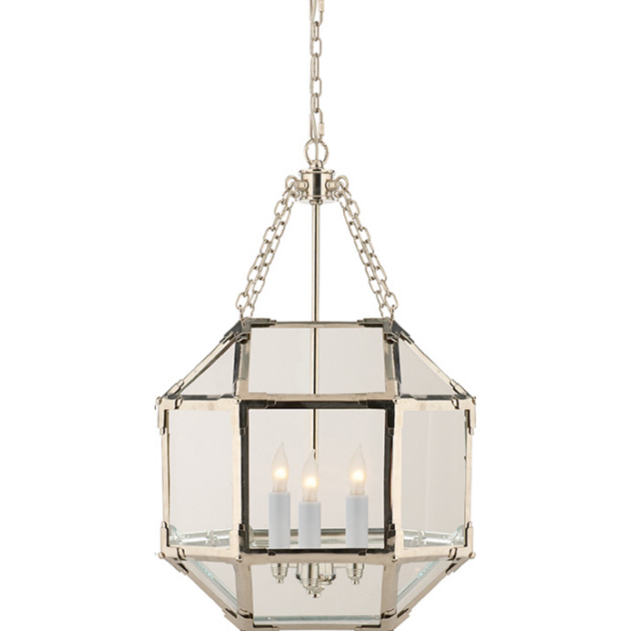 Suzanne Kasler Morris Small Lantern in Polished Nickel with Clear Glass Ceiling Light W13.5" x H21.5"