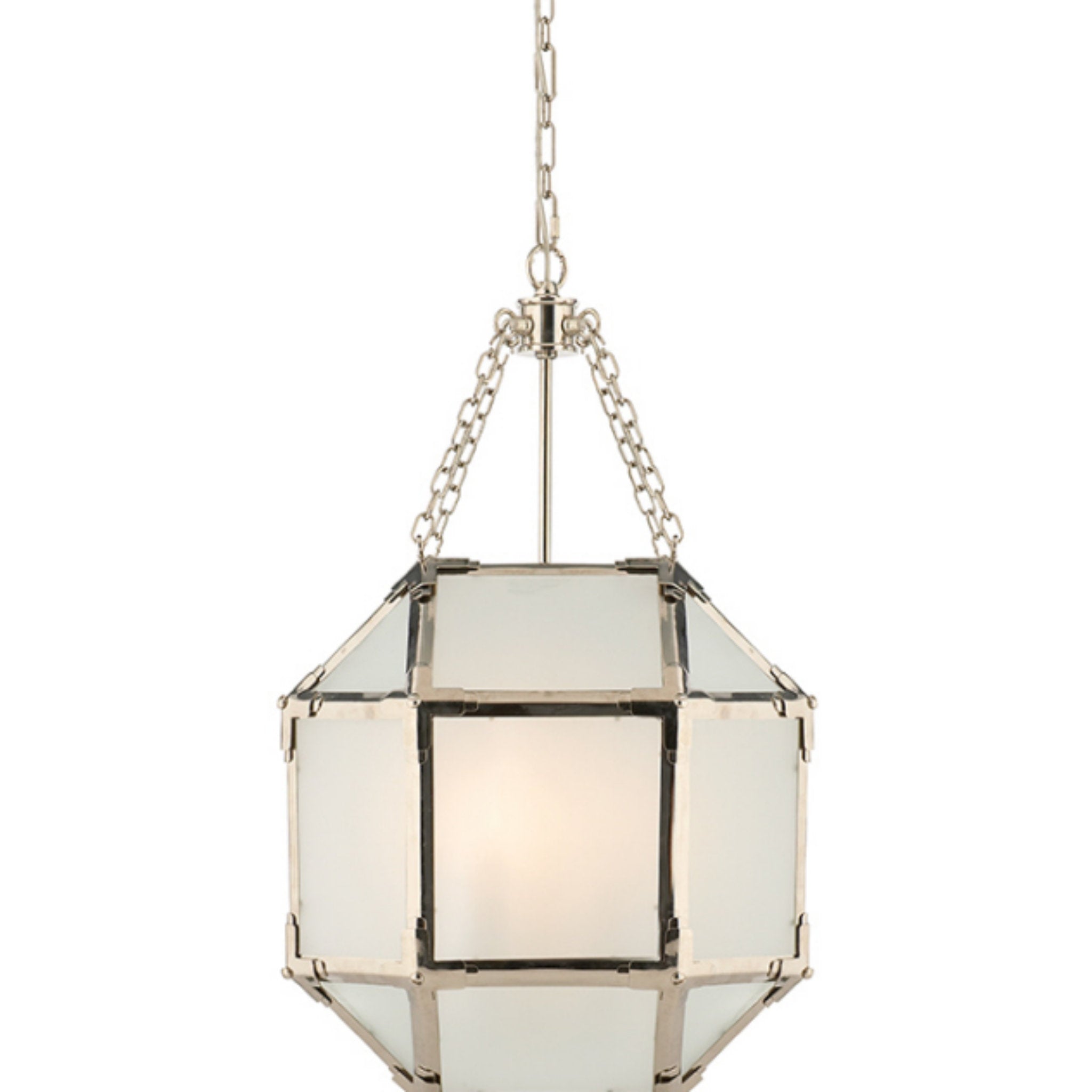 Suzanne Kasler Morris Small Lantern in Polished Nickel with Frosted Glass Ceiling Light W13.5" x H21.5"