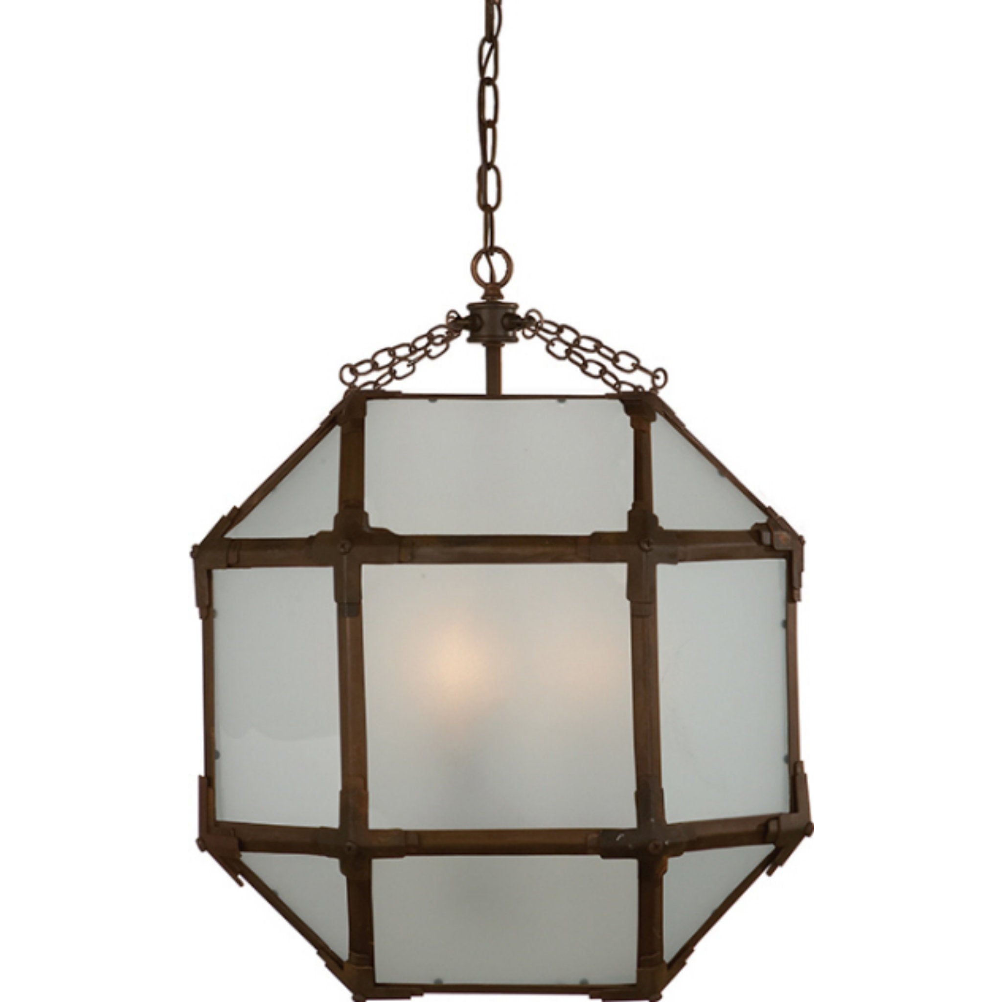 Suzanne Kasler Morris Medium Lantern in Antique Zinc with Frosted Glass Ceiling Light W18.5" x H26"