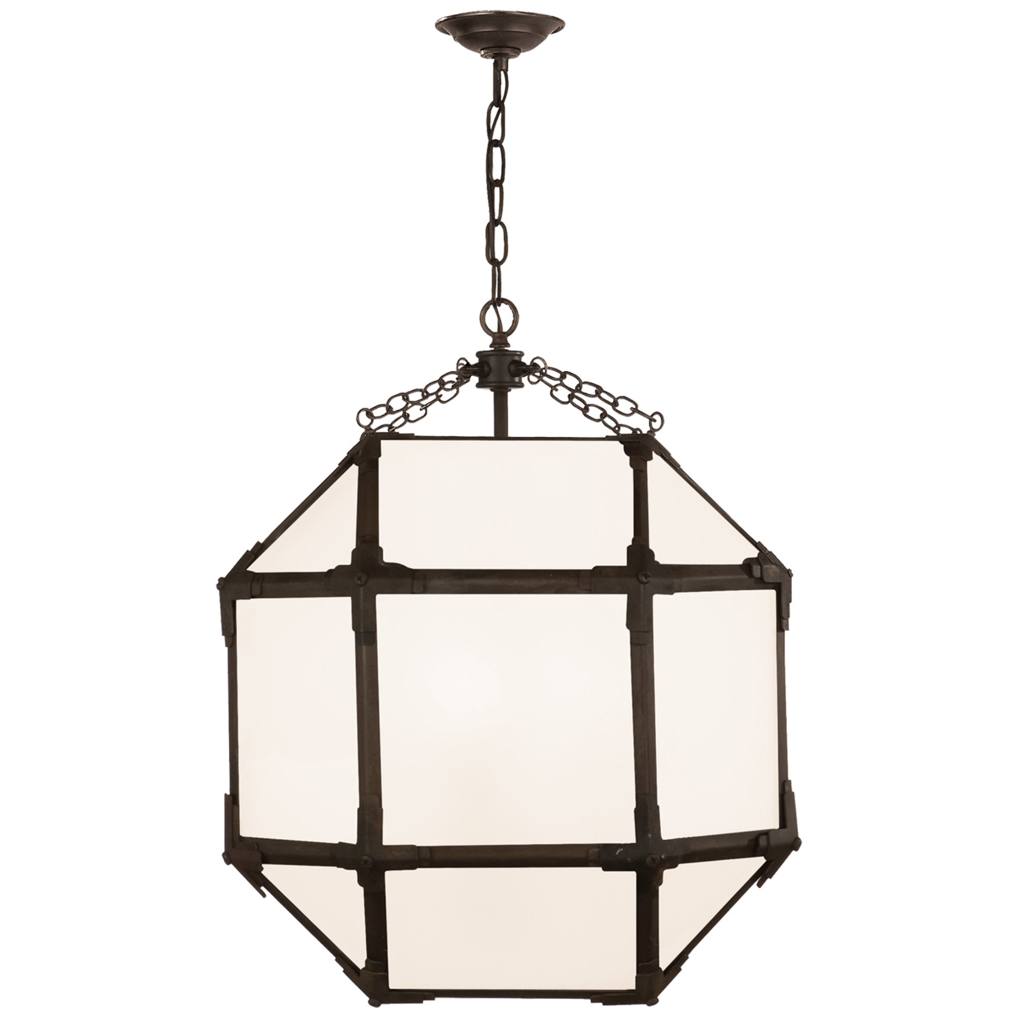 Suzanne Kasler Morris Medium Lantern in Antique Zinc with White Glass Ceiling Light W18.5" x H26"