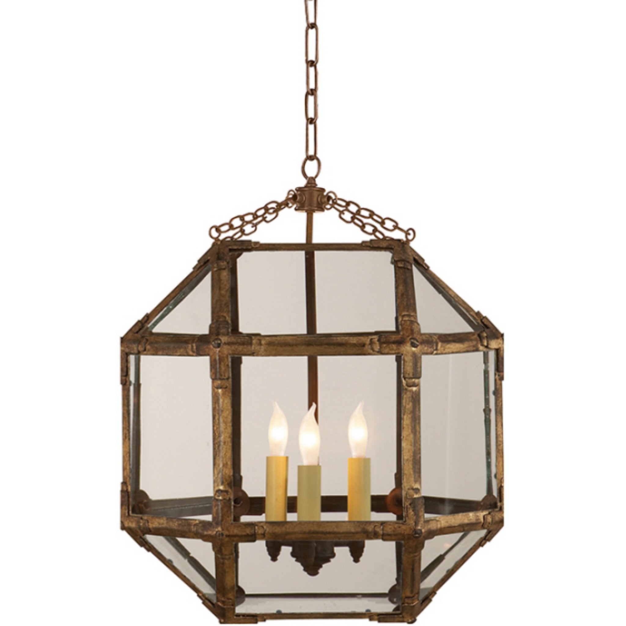 Suzanne Kasler Morris Medium Lantern in Gilded Iron with Clear Glass Ceiling Light W18.5" x H26"