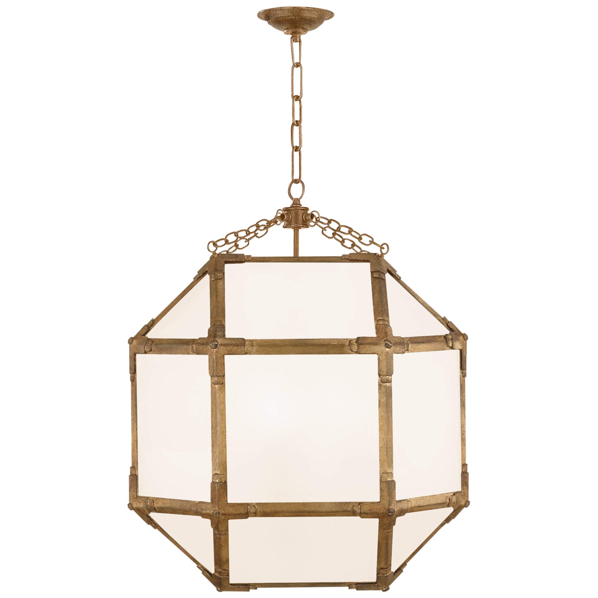 Suzanne Kasler Morris Medium Lantern in Gilded Iron with White Glass Ceiling Light W18.5" x H26"