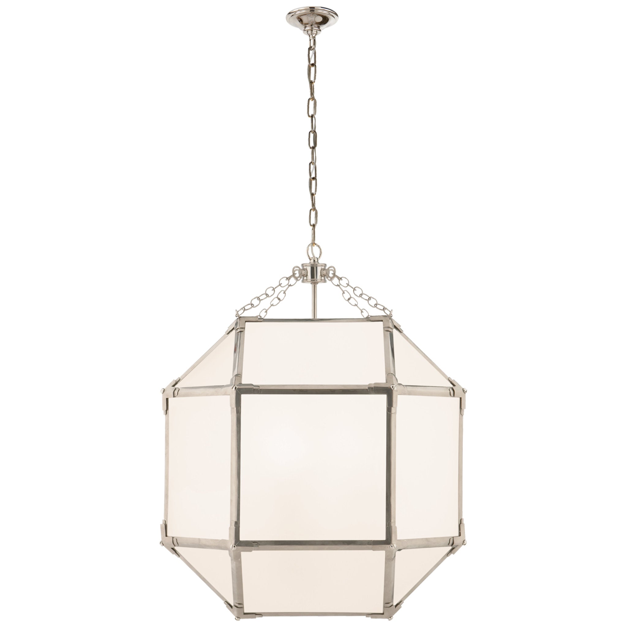 Suzanne Kasler Morris Medium Lantern in Polished Nickel with White Glass Ceiling Light W18.5" x H26"