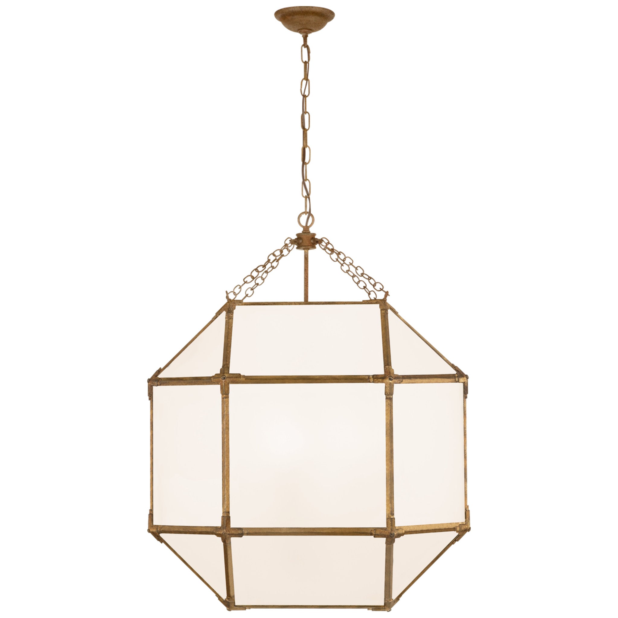 Suzanne Kasler Morris Large Lantern in Gilded Iron with White Glass Ceiling Light W23.25" x H30.25"