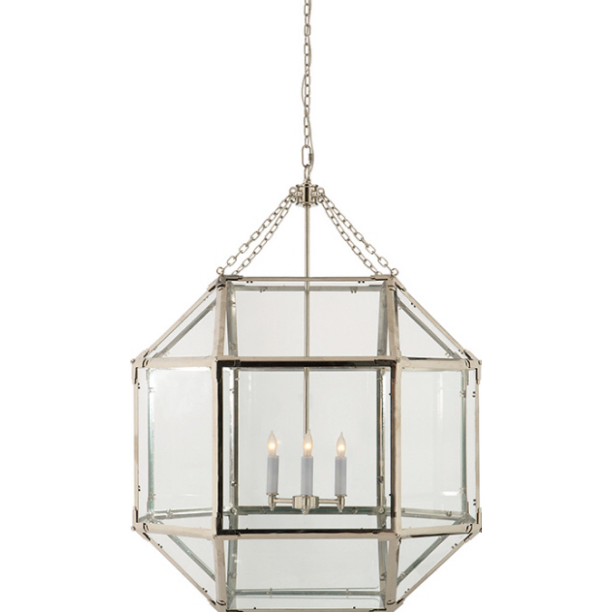 Suzanne Kasler Morris Large Lantern in Polished Nickel with Clear Glass Ceiling Light W23.25" x H30.25"