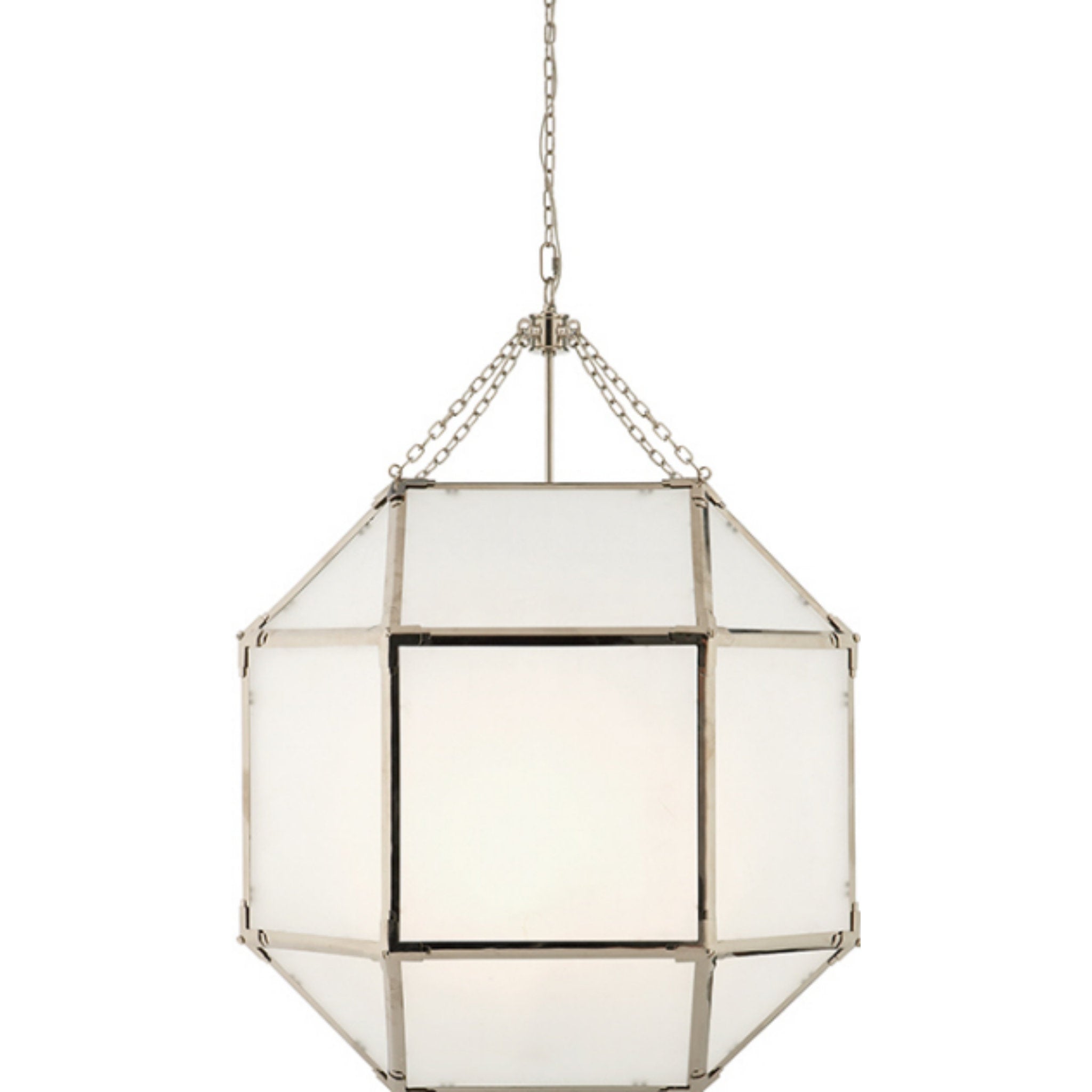 Suzanne Kasler Morris Large Lantern in Polished Nickel with Frosted Glass Ceiling Light W23.25" x H30.25"