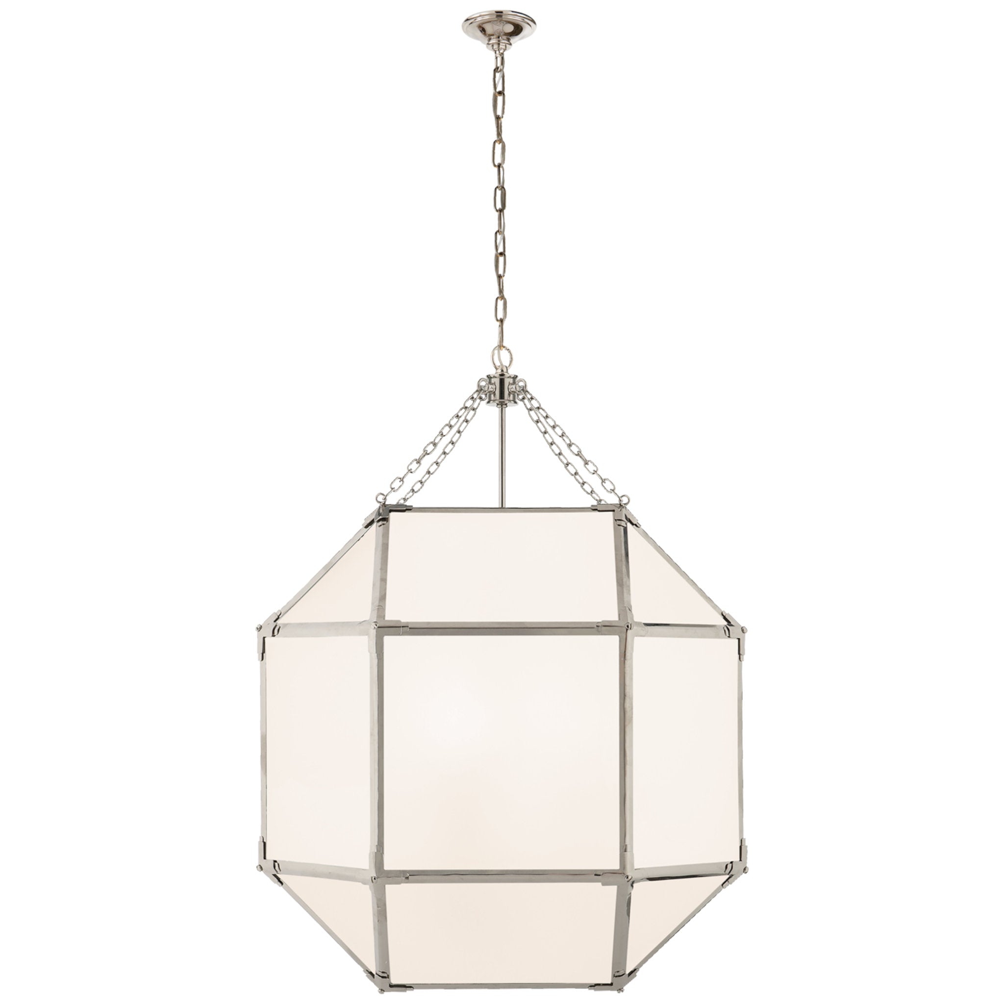 Suzanne Kasler Morris Large Lantern in Polished Nickel with White Glass Ceiling Light W23.25" x H30.25"