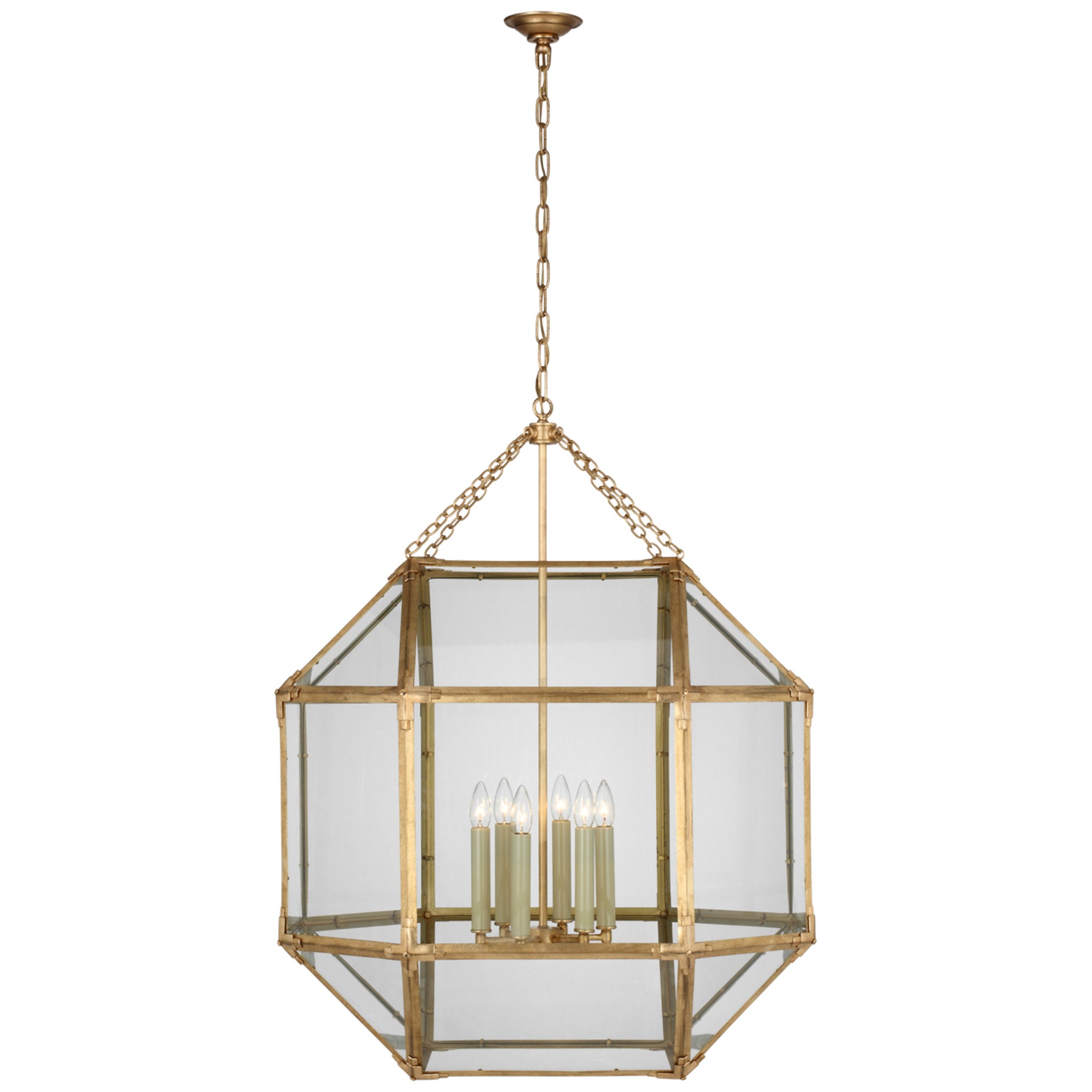 Suzanne Kasler Morris Grande Lantern in Gilded Iron with Clear Glass Ceiling Light W30.5" x H39.25"